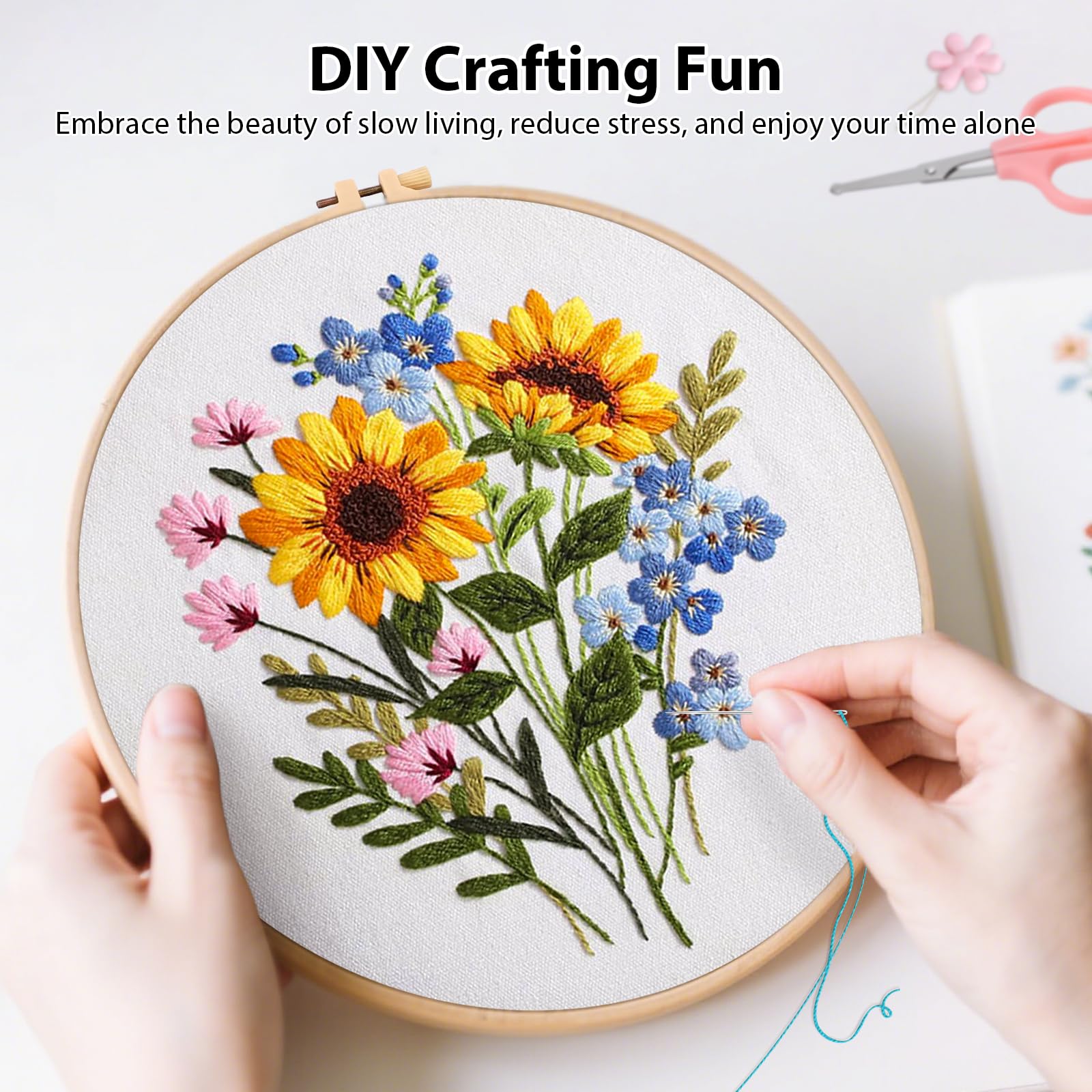 VynyQoo 4pcs Flower Embroidery Kits for Beginners Adults | Includes Hoop, Thread, Needles & Video Tutorial 3