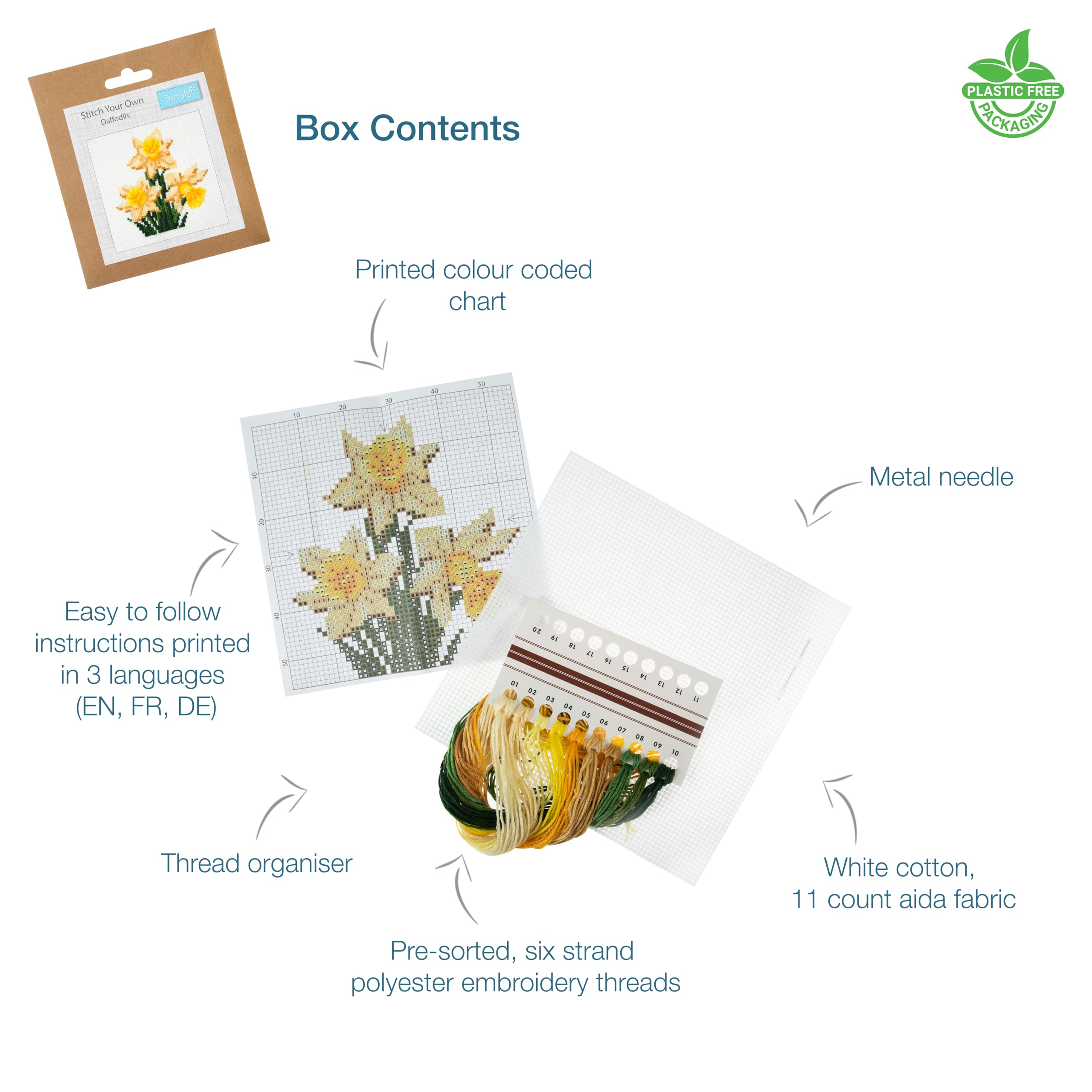 Trimits Mini Counted Cross Stitch Kit - Daffodil Design | 13 x 13cm (5 x 5in) 5