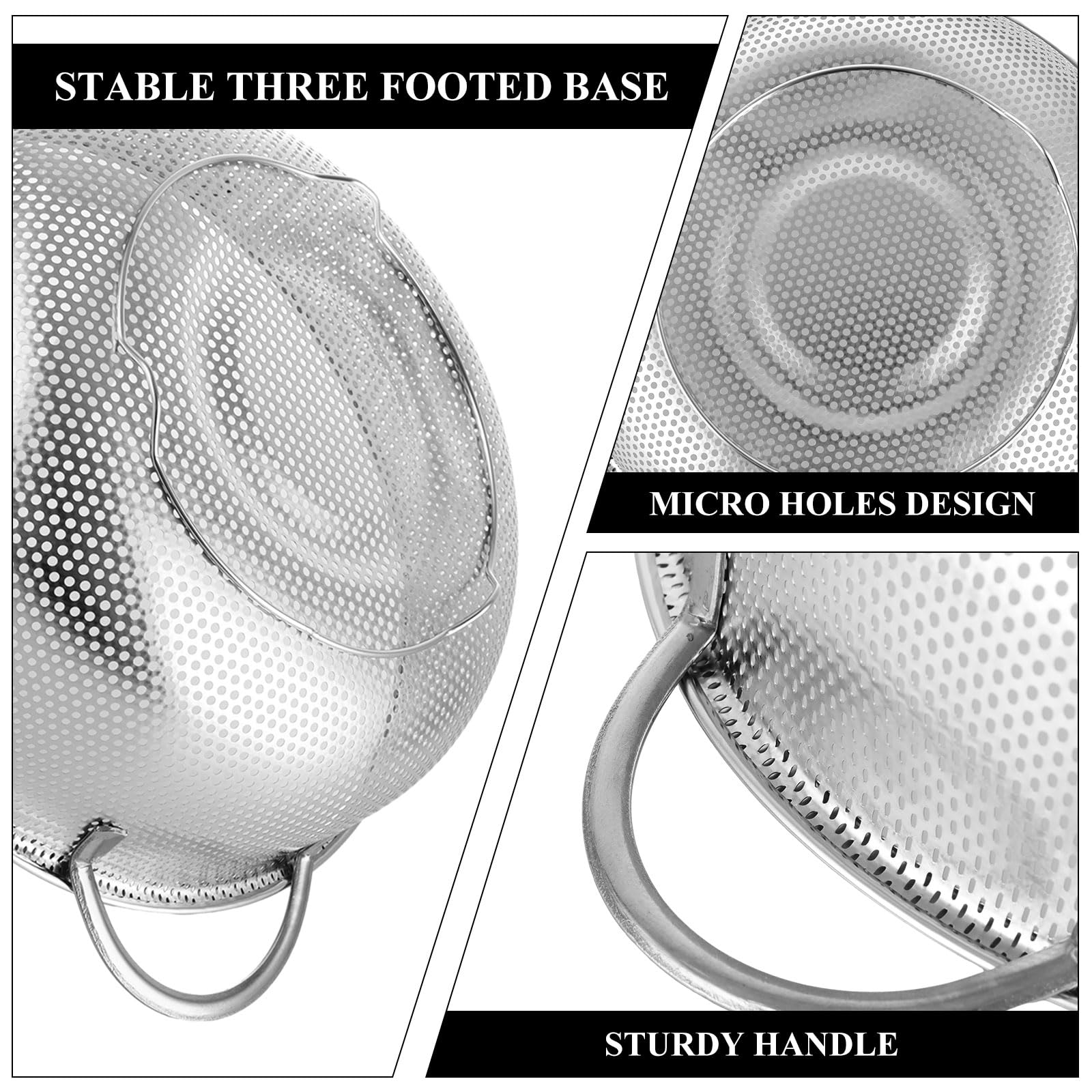 ASelected Stainless Steel Colander - 22CM Diameter, Micro-Perforated, Rustproof | Silver 5