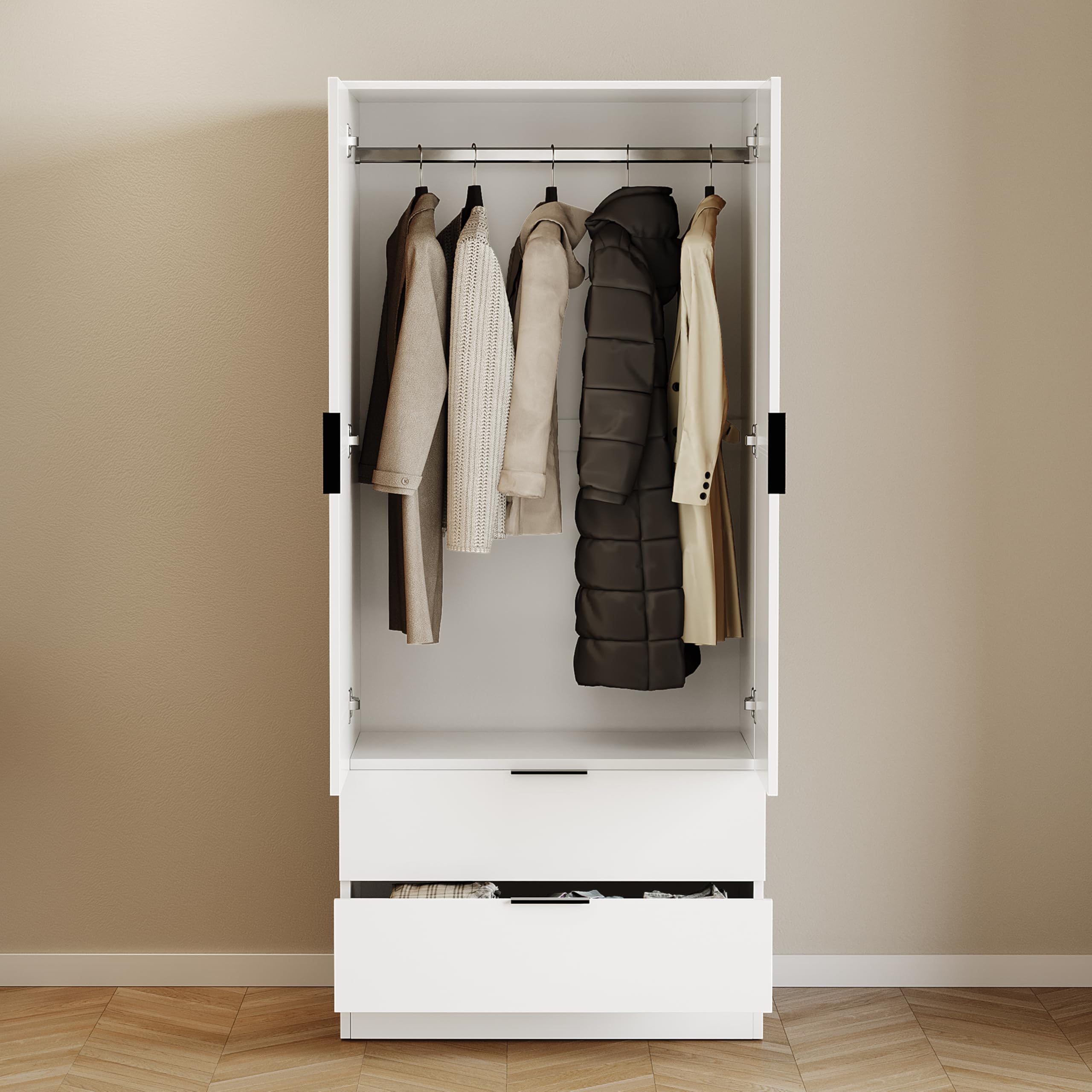 Vida Designs Trega 2 Door 2 Drawer Wardrobe - White | 170cm H x 76cm W | Engineered Wood 4