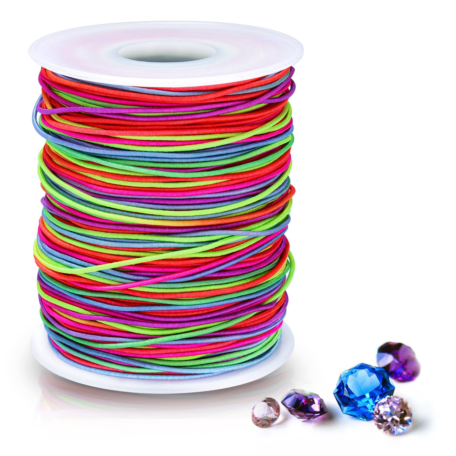 Alyvisun 1mm Rainbow Elastic String for Bracelets - 100m Spool | Durable Nylon & Latex Blend