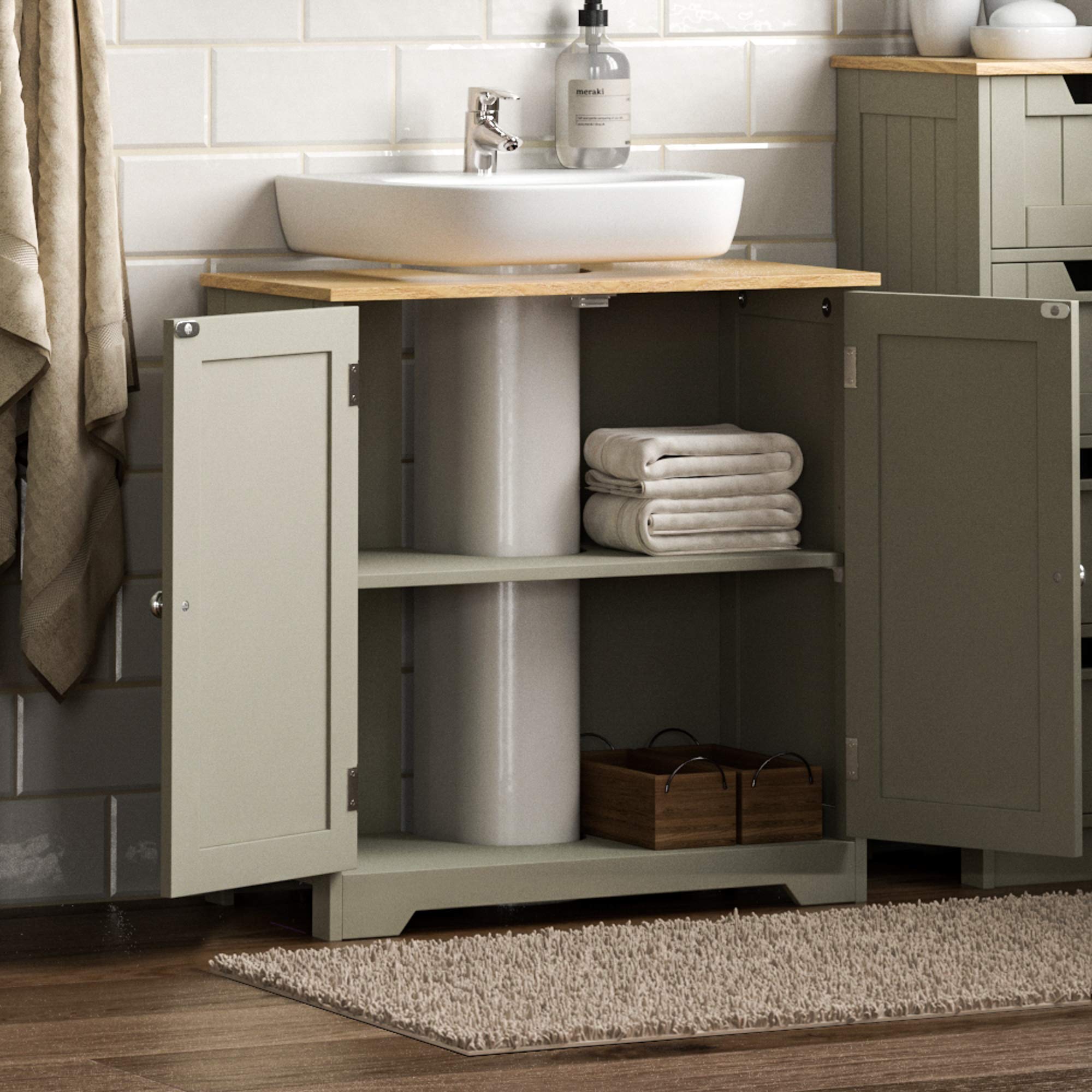 Bath Vida Priano Under Sink Cabinet - Grey & Oak Finish | 60x60x30 cm | Freestanding 3