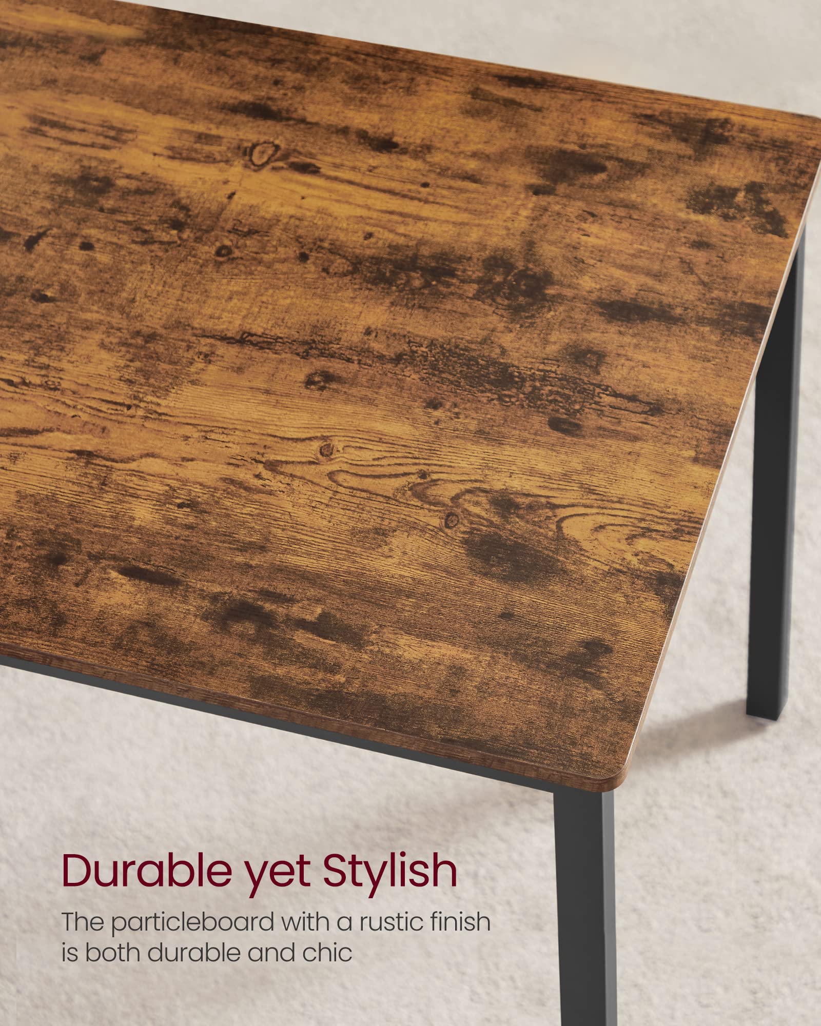 VASAGLE 3 Piece Dining Table Set with 2 Benches | Industrial Design | Rustic Brown & Black | KDT070B01 7