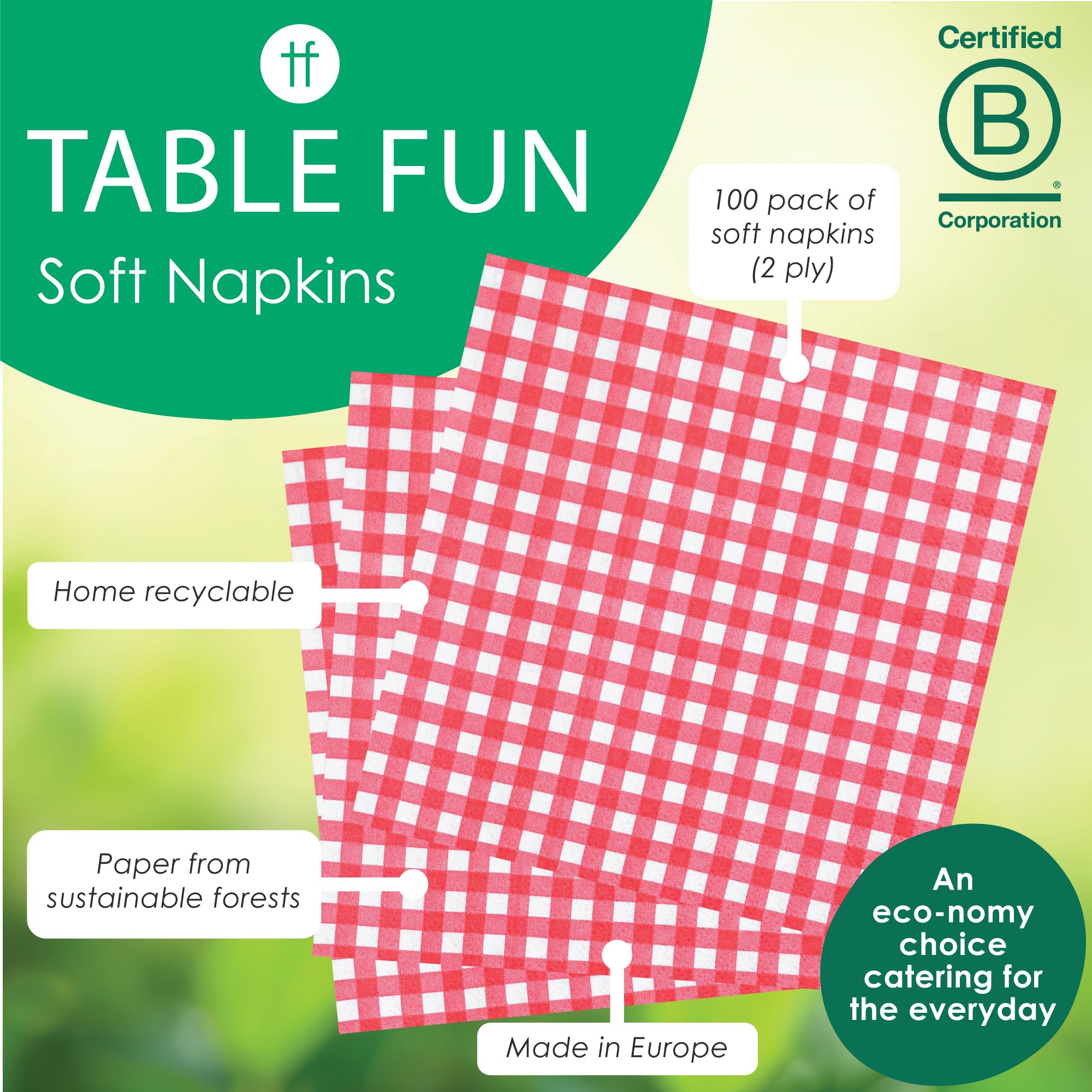 Talking Tables Red Gingham Paper Napkins - 100 Pack | Double-Ply Soft Absorbent | 33cm Open Size 2