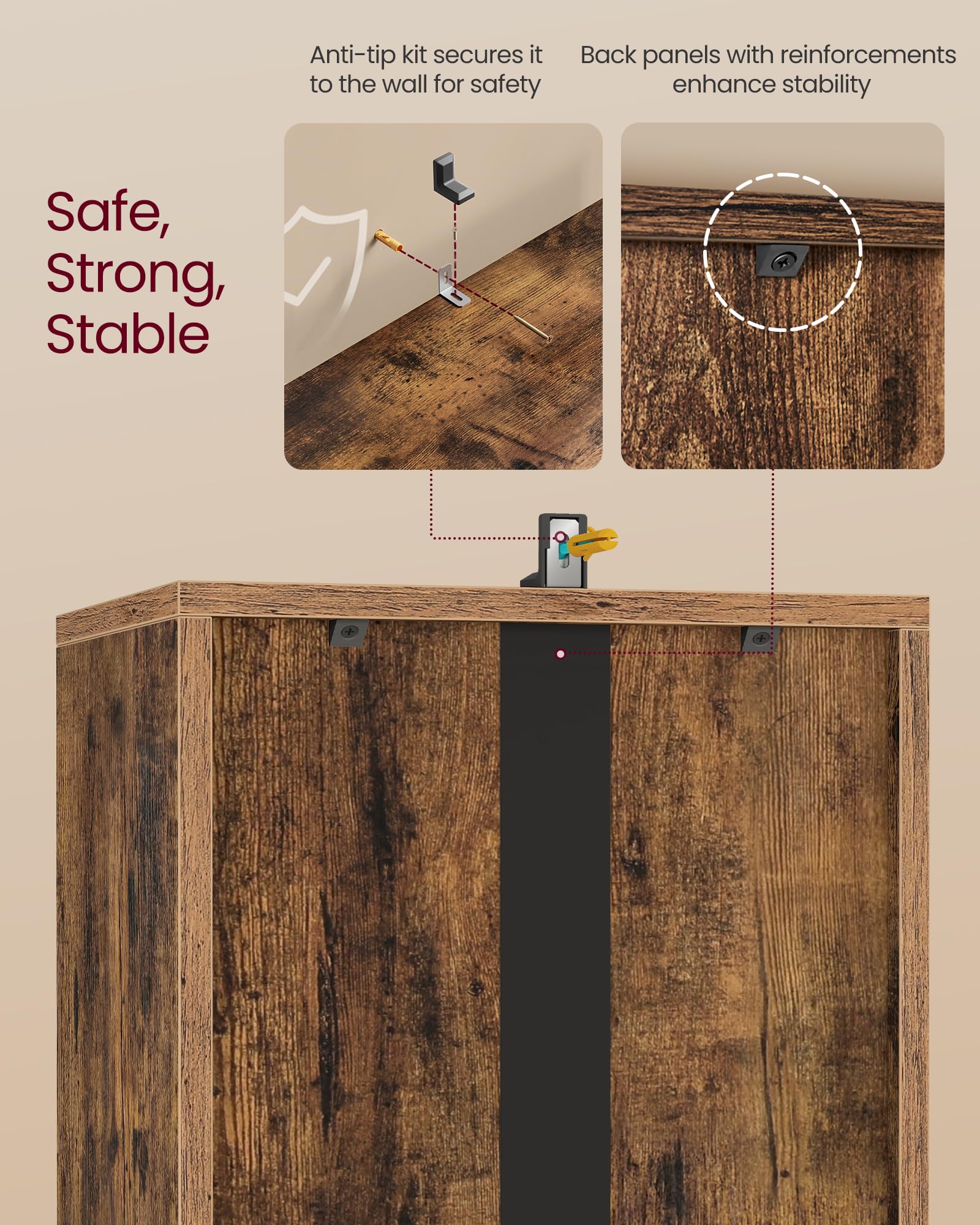 VASAGLE CUSTOS Collection 4-Tier Cube Bookcase Storage Shelf | Rustic Brown | Adjustable Shelves 5