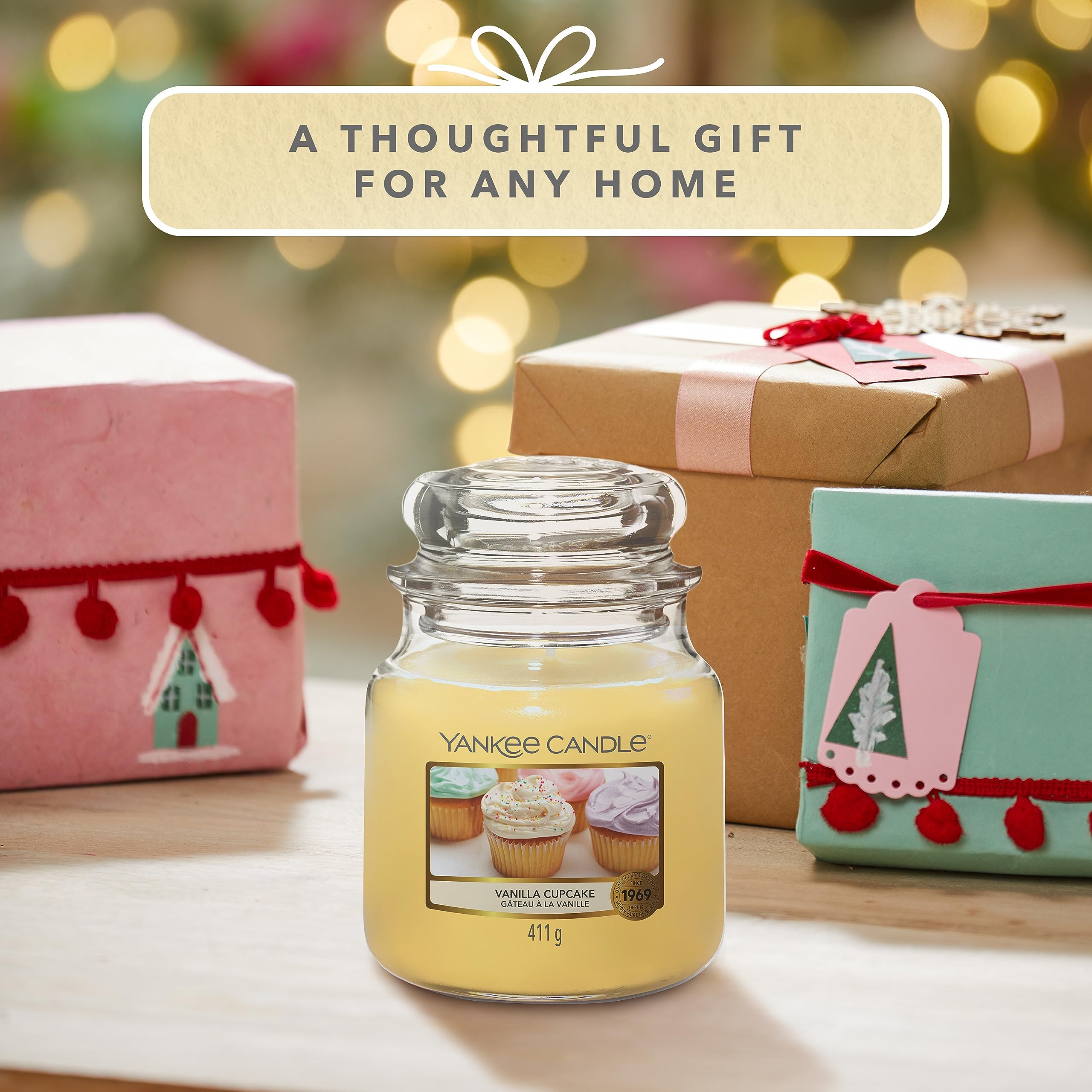 Yankee Candle Vanilla Cupcake Scented Candle - Medium Jar | Up to 75 Hours Burn Time | Cream Color 5