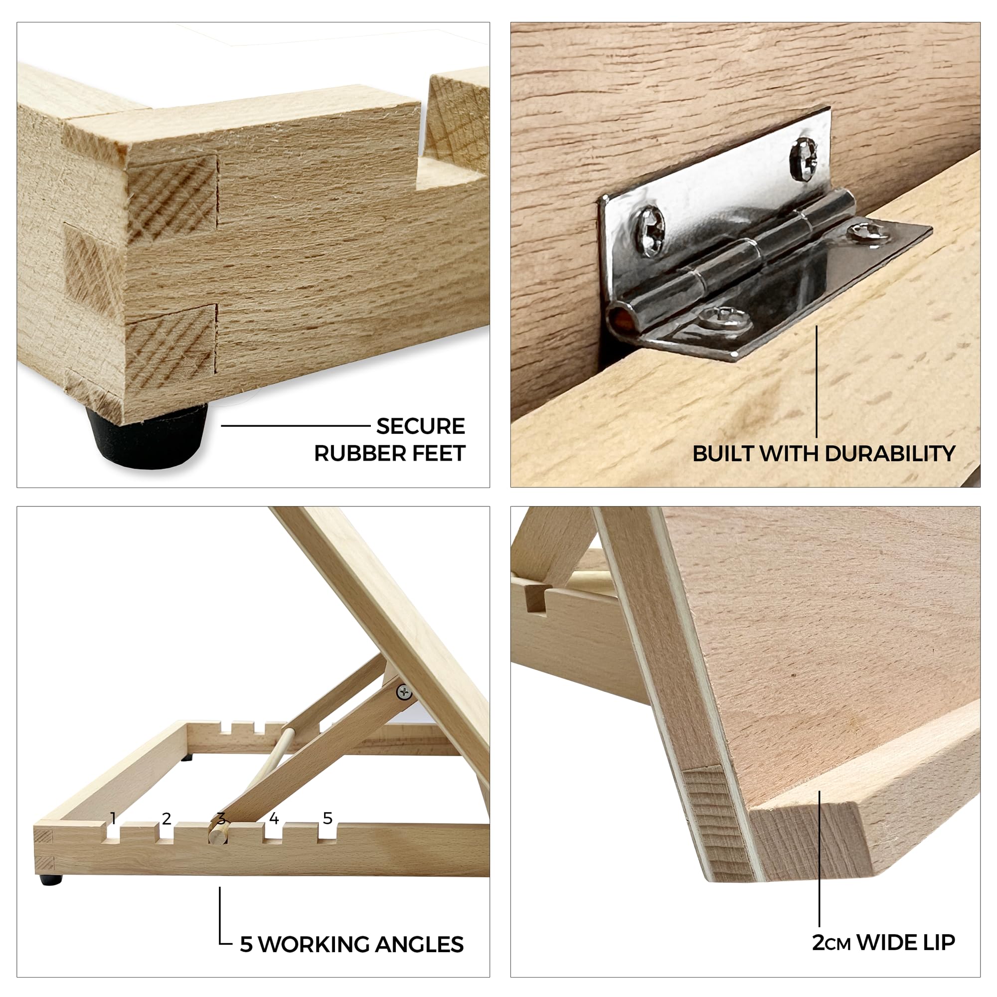 Zieler Premium Adjustable A2 Beechwood Table Top Art Easel | 5 Angles | Durable Rubber Feet 4