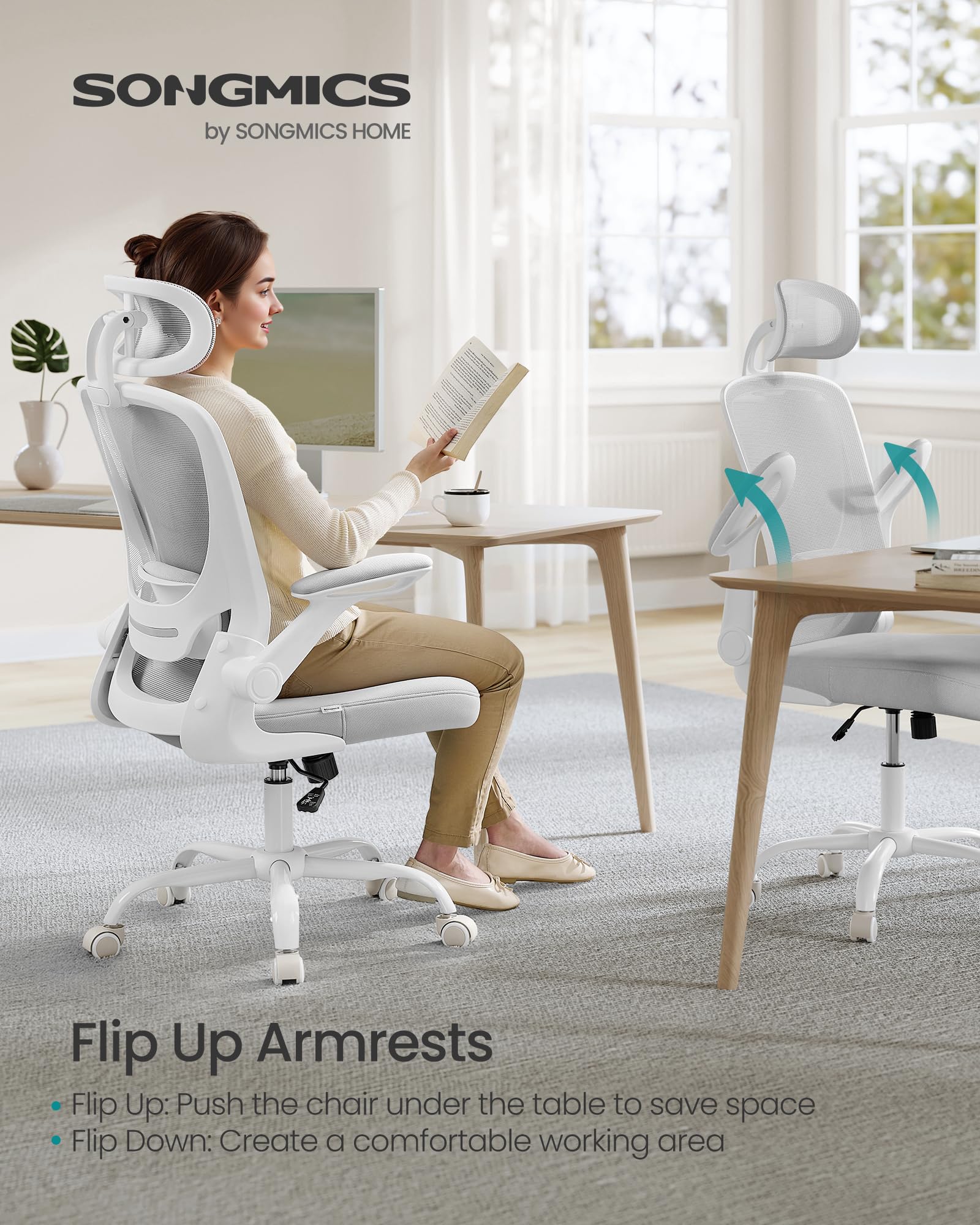 SONGMICS Ergonomic Mesh Desk Chair - Adjustable Lumbar & Head Support | Cappuccino Beige 6
