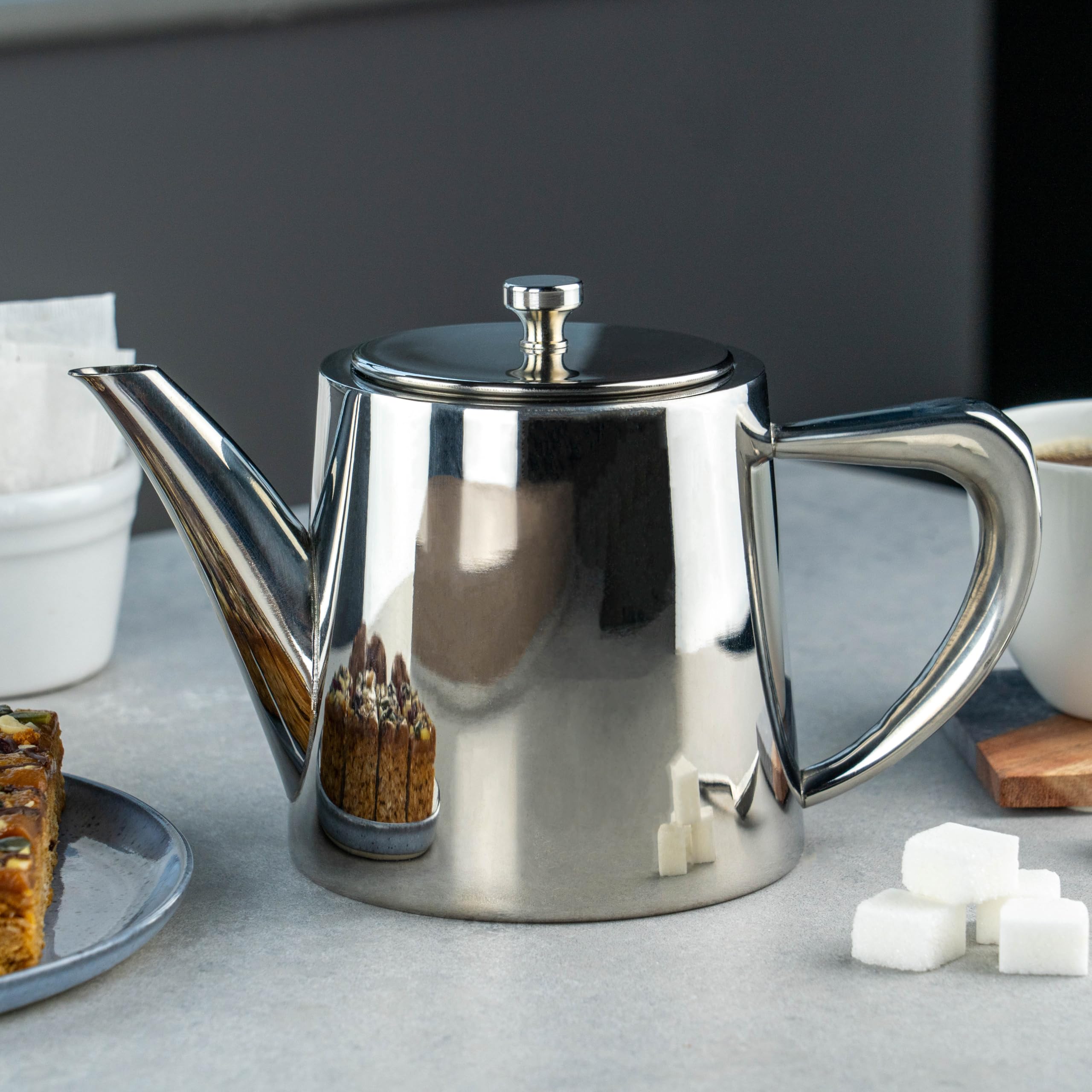 Café Olé Derwent Teapot - 24oz (680ml) | Stainless Steel | Cool-Touch Handle 2