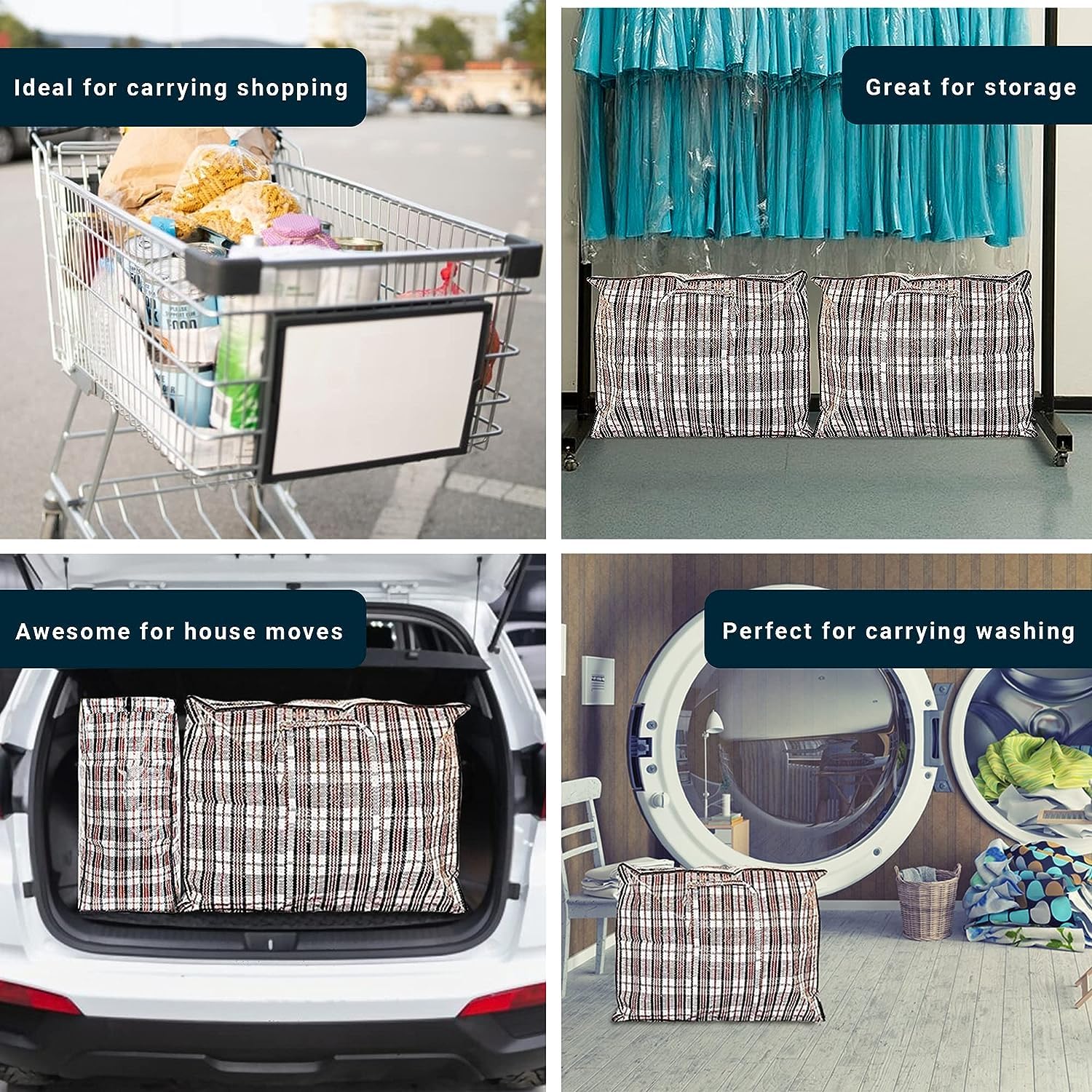 Zuvo Large Laundry Bags with Zip - 10 Pack, Waterproof, Durable Nylon Storage | 60x25x50cm 6