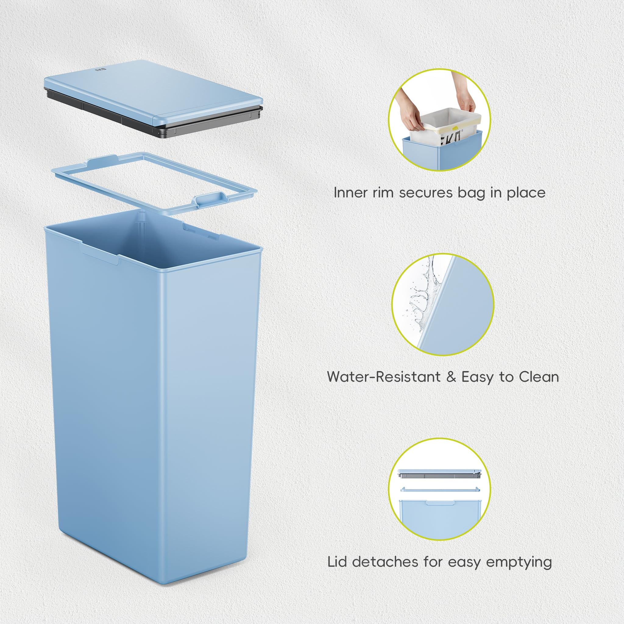 EKO Morandi 40L Kitchen Recycling Bin with Touch-Top Lid | Slim Plastic | Blue 8