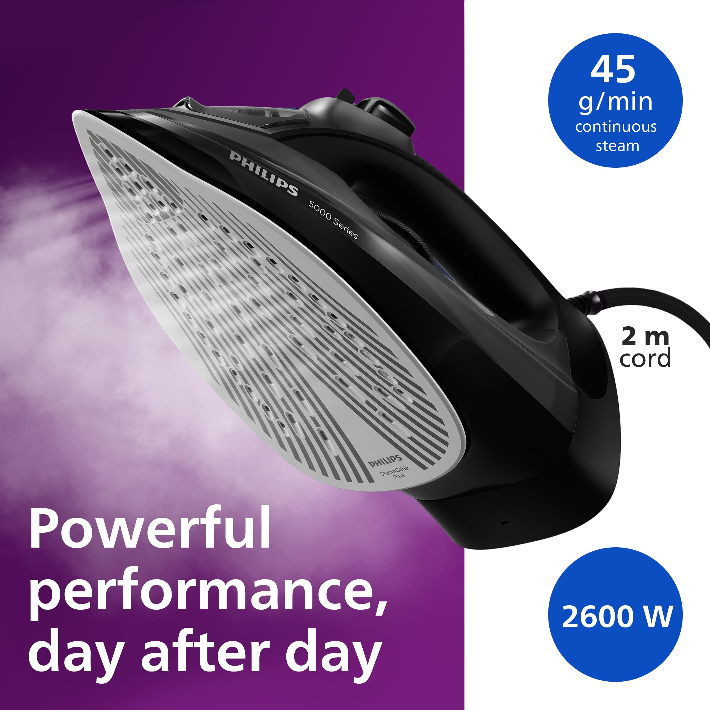 Philips Steam Iron 5000 Series - 2600W Quick Heat-Up | 45g/min Continuous Steam | 200g Boost 3