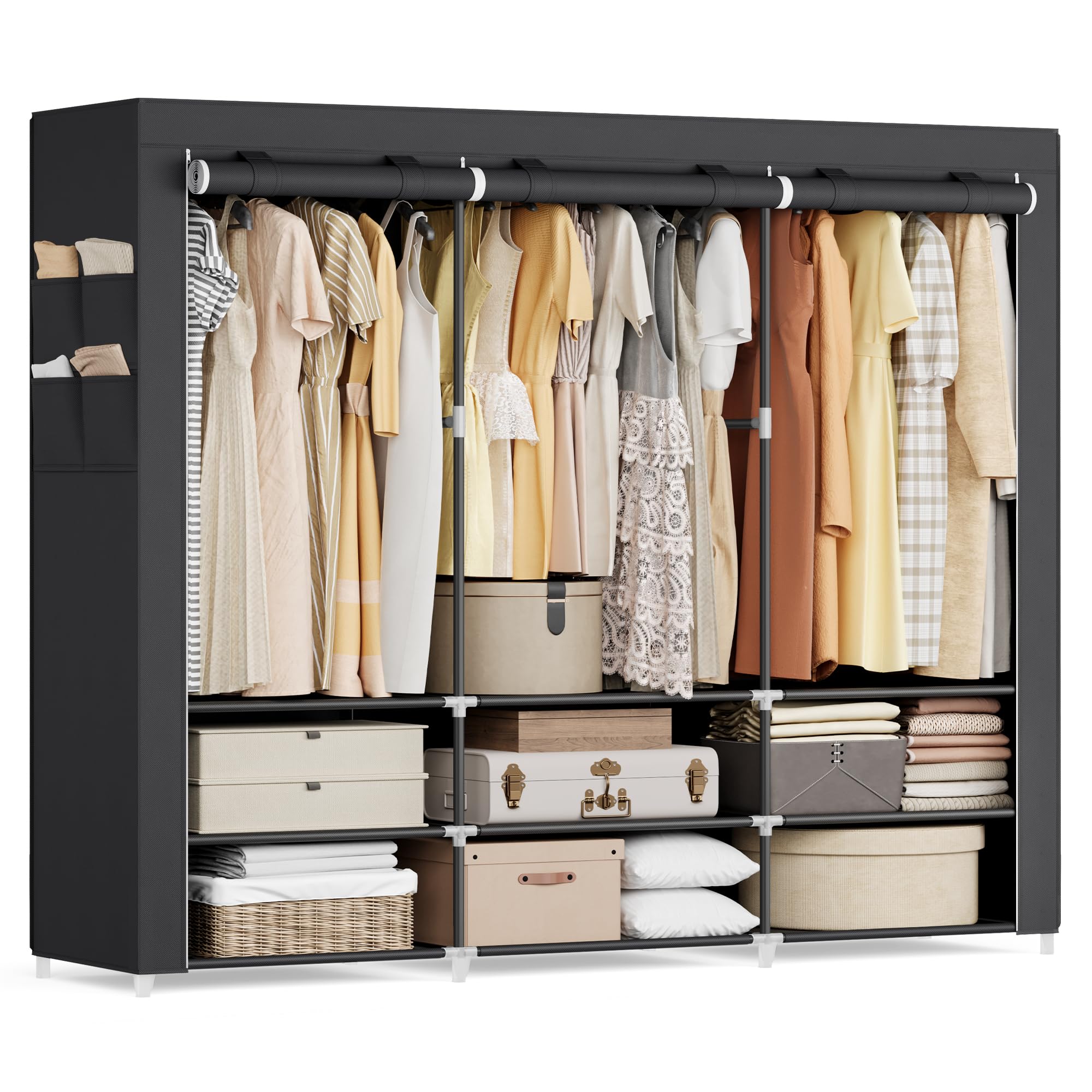 SONGMICS Portable Clothes Wardrobe - 3 Hanging Sections | 188W cm | Black 1