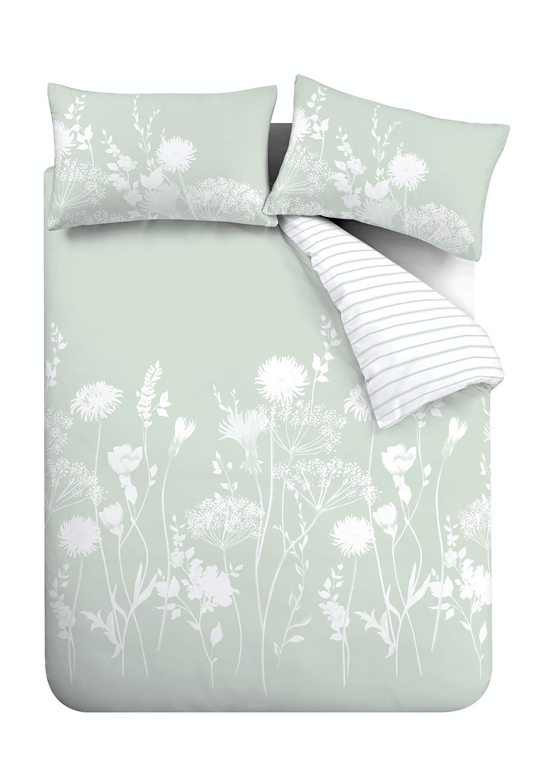 Catherine Lansfield Meadowsweet Floral Reversible Duvet Cover Set | Super King | Green 4