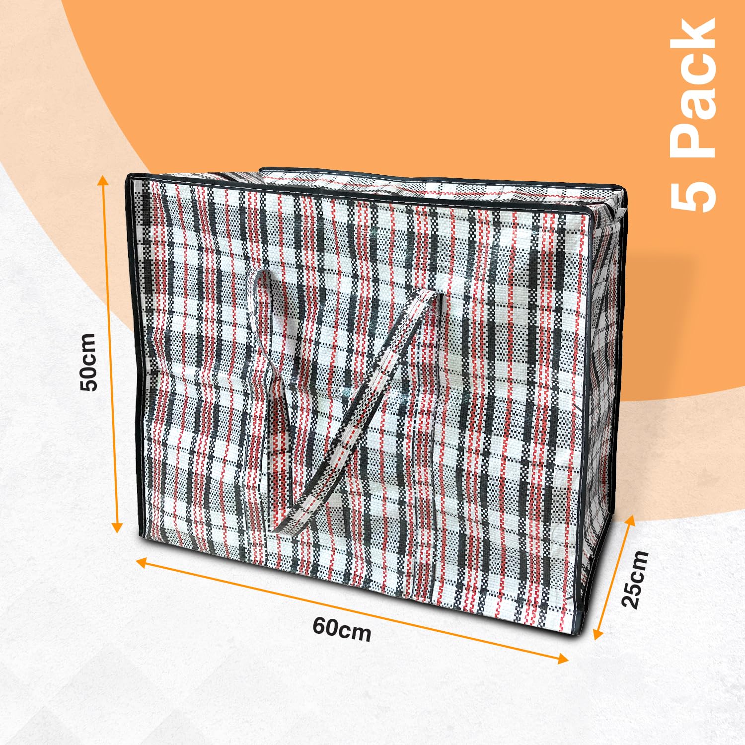 ANSIO Large Reusable Laundry Bags - Pack of 5 Storage Bags with Zips for Clothing & Moving House (60L x 25W x 50H cm)