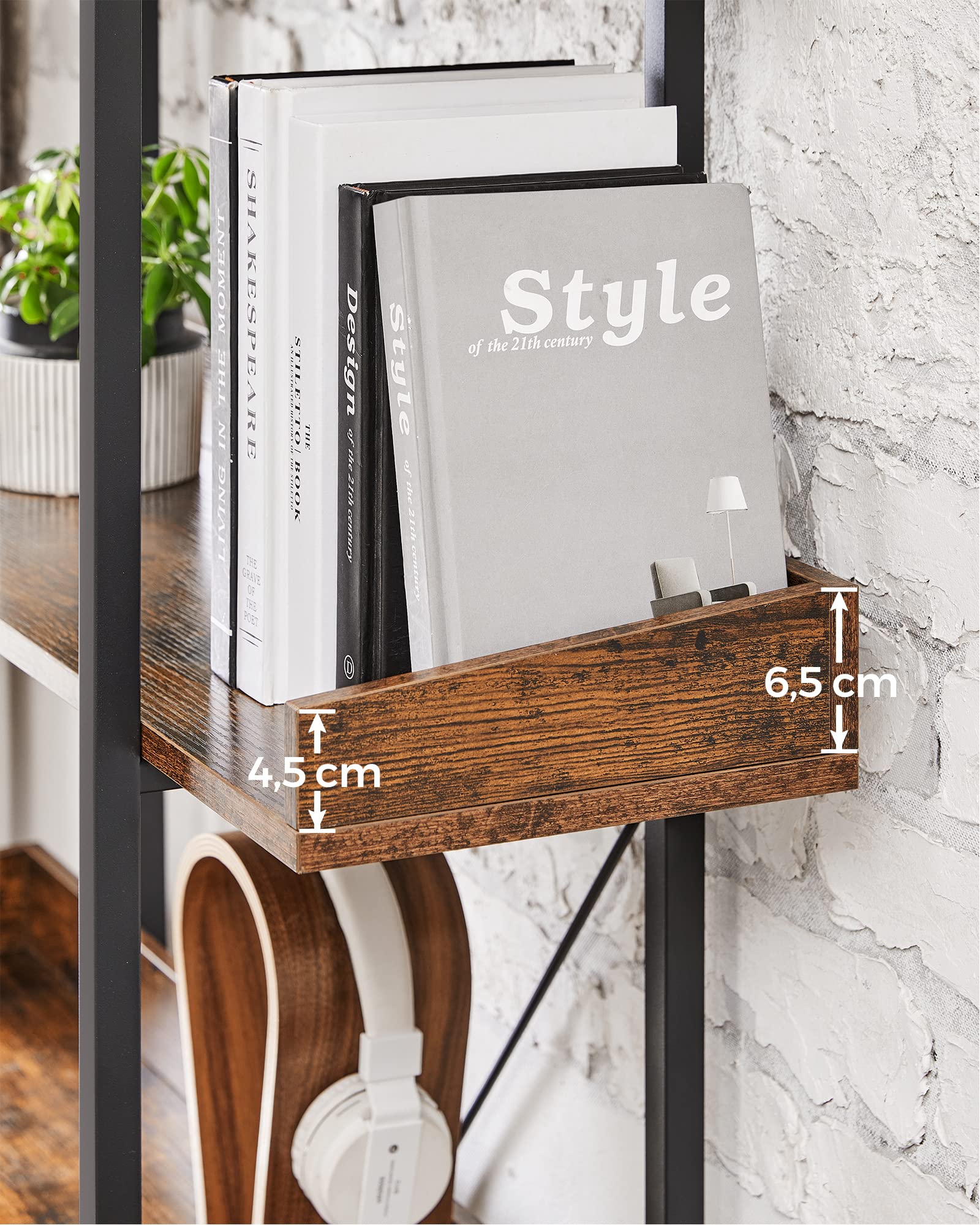 VASAGLE Industrial Bookcase - 5-Tier Shelving Unit | Rustic Brown & Black | 100 x 28 x 178 cm 5