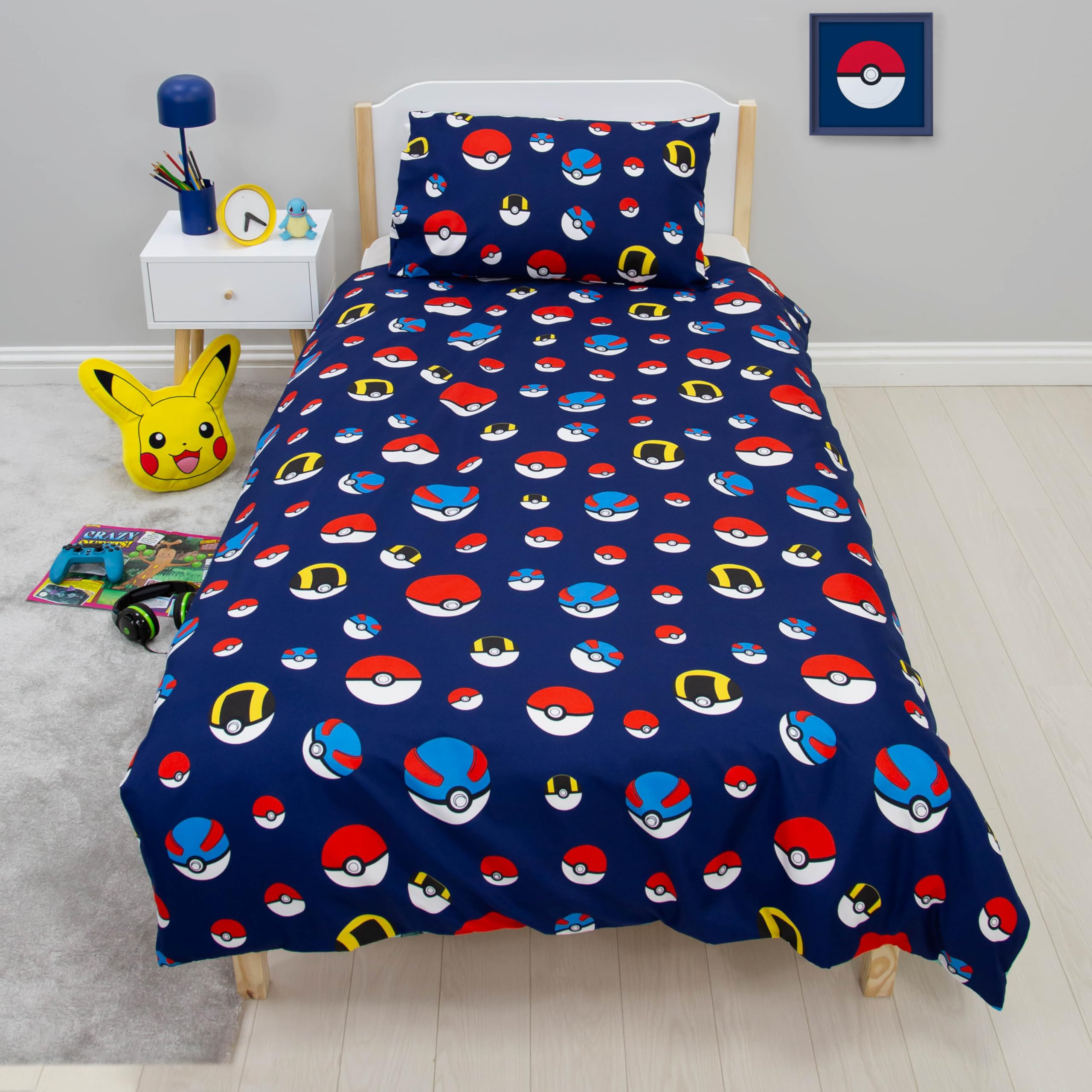 Pokémon Single Duvet Cover and Pillowcase Set - Reversible Pikachu & Starters Design | UK Single Size 5