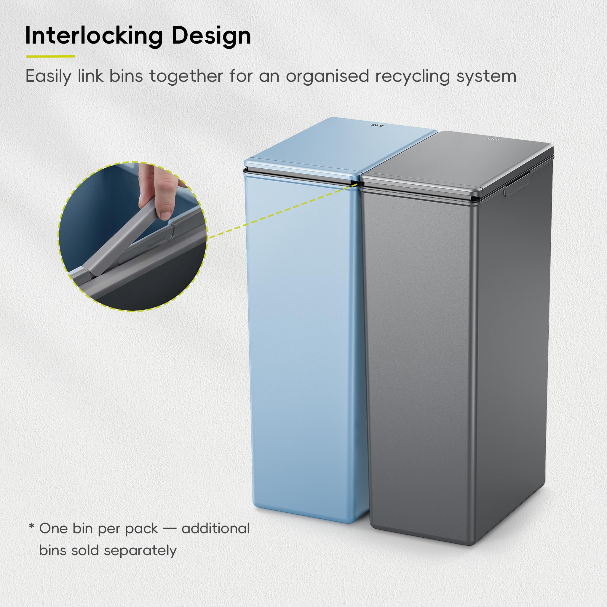 EKO Morandi 40L Kitchen Recycling Bin with Touch-Top Lid | Slim Plastic | Blue 6