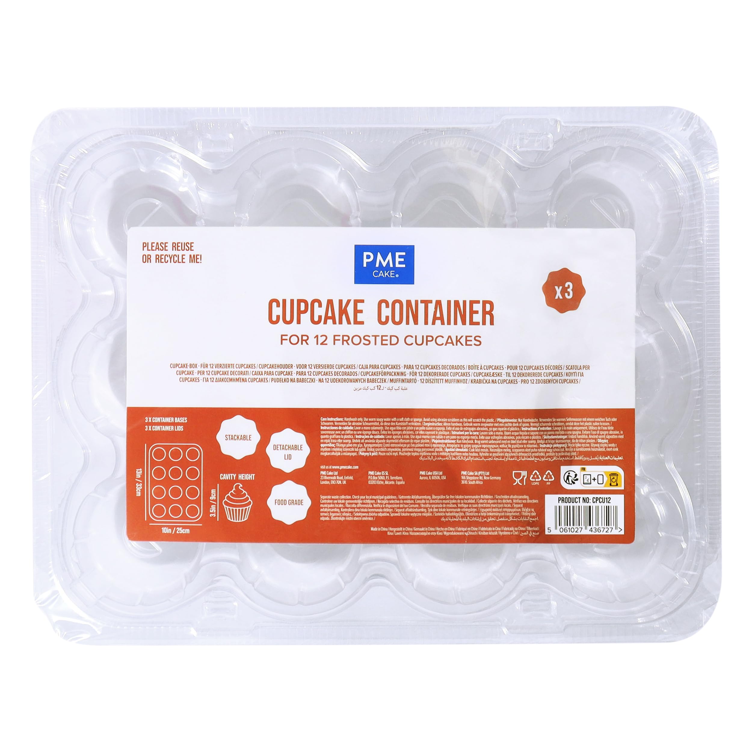 PME Pack of 3 Reusable Plastic Cupcake Containers - 12 Cavities Each | Stackable | BPA-Free 7