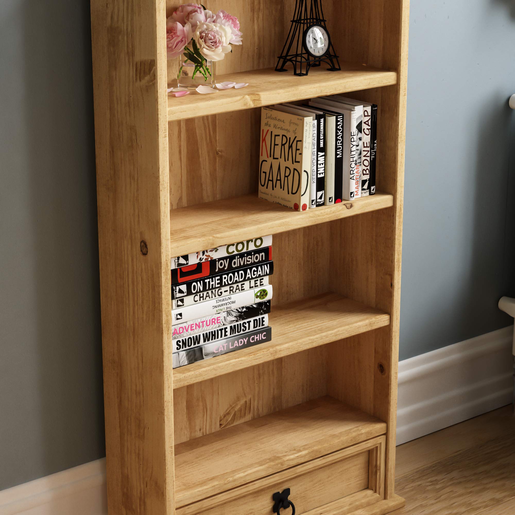 Vida Designs Corona Bookcase - Solid Pine Wood | 1 Drawer | Clear Wax Finish | H 96 x W 50 cm 5