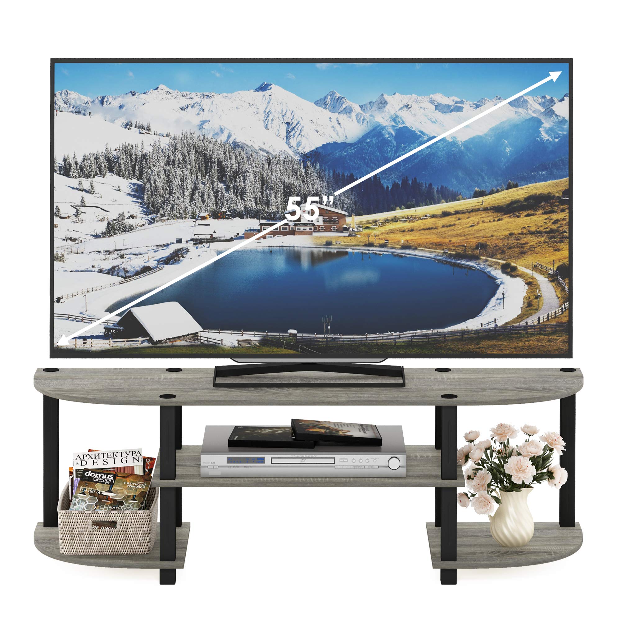 Furinno TURN-S-TUBE TV Stand - Fits Up to 55 Inch TV | 120cm Wide | French Oak/Black 4