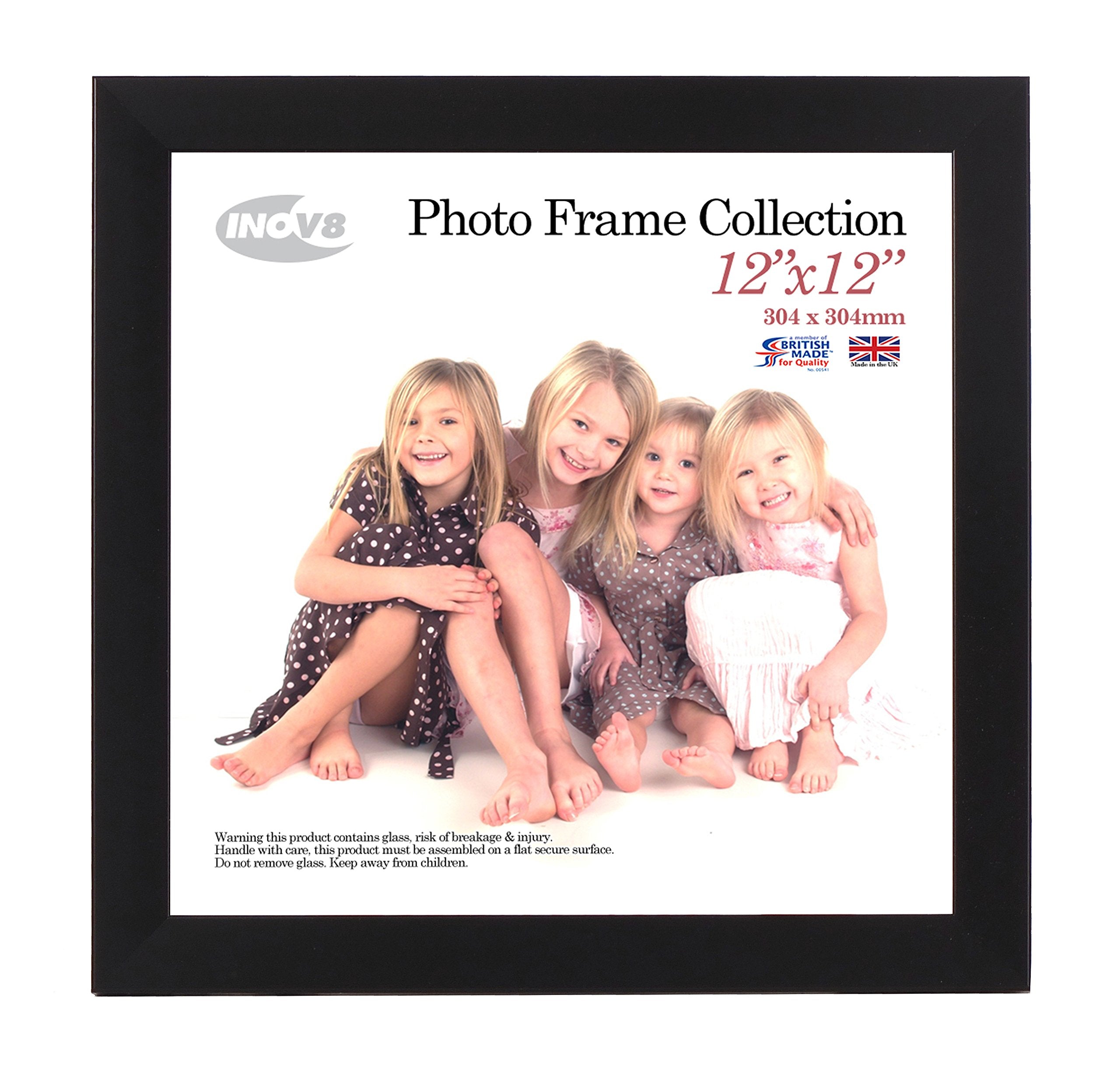 INOV8 Wood Photo Frame - 12x12 Inch | Satin Black | Interchangeable Mat | Wall & Tabletop 1