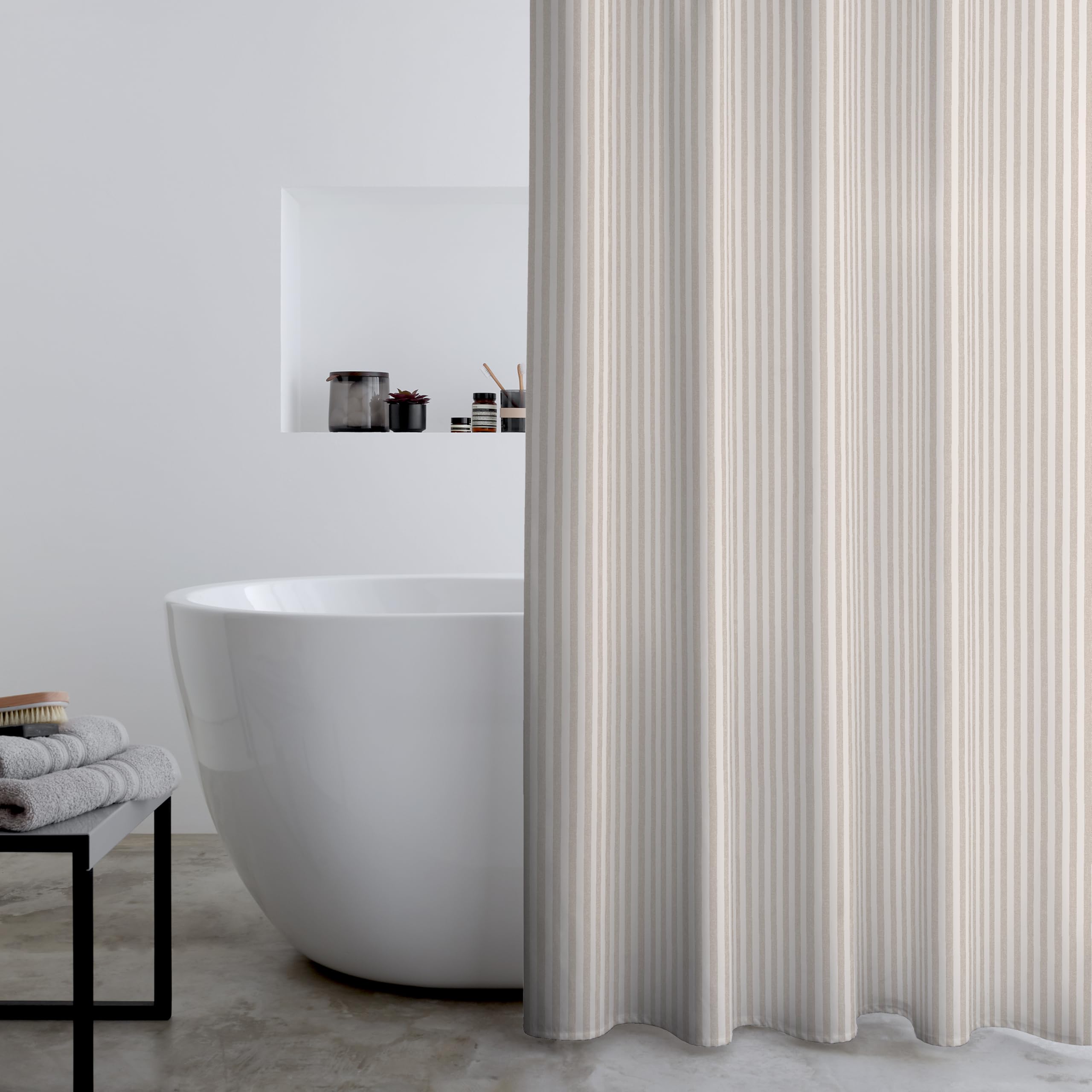 Catherine Lansfield Timeless Stripe Shower Curtain - Natural | 180x180cm | Polyester | Eyelet 2