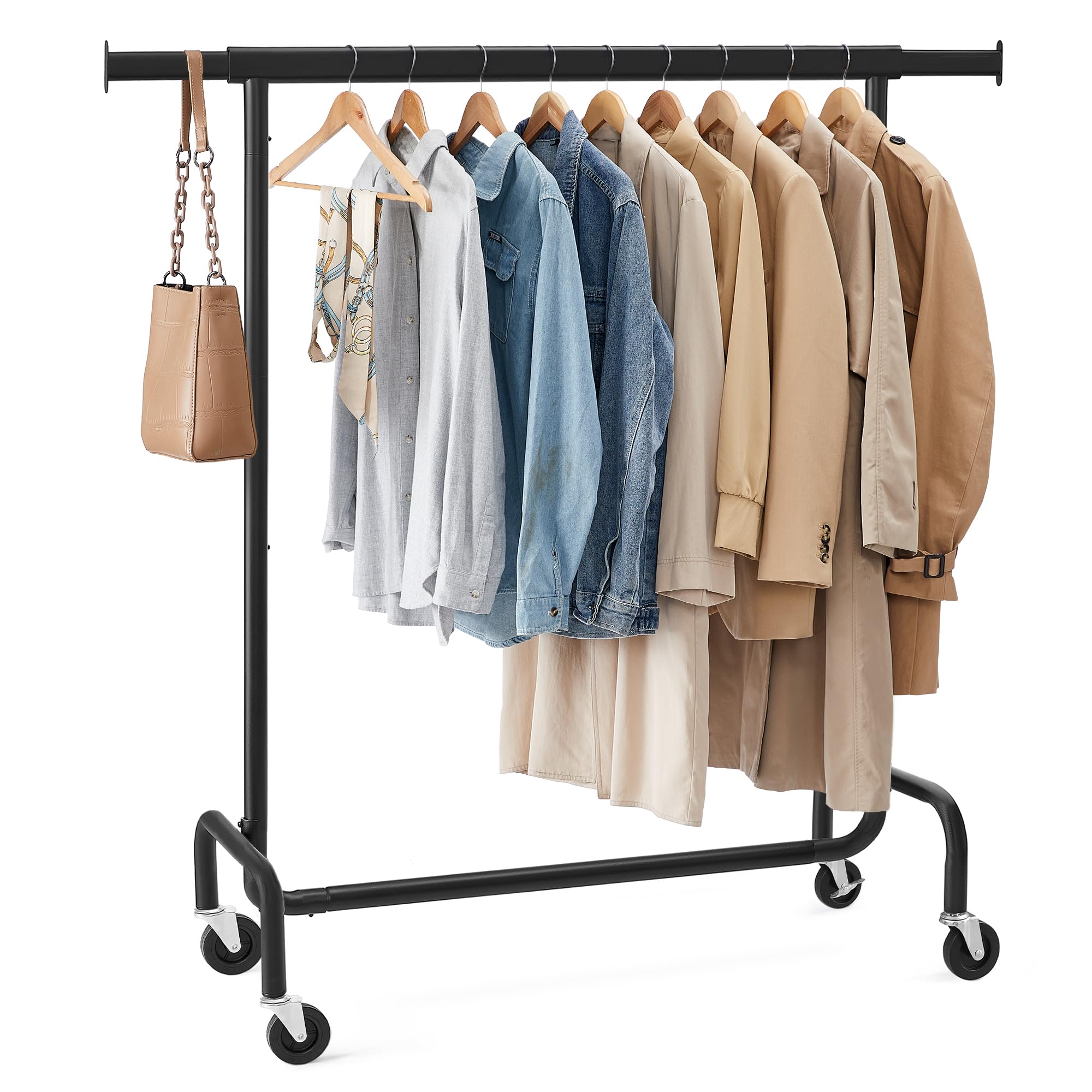 SONGMICS Heavy-Duty Clothes Rack on Wheels - Extendable Rail, 130 kg Capacity | Matte Black 1