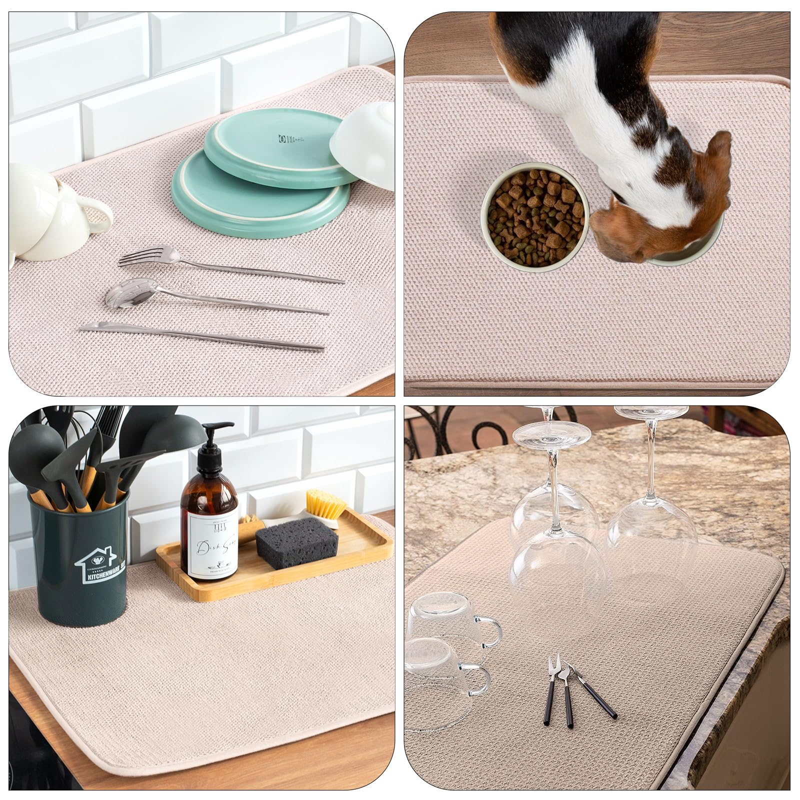 Woobroo 2 PCS Microfibre Drying Mat - 45x60CM Absorbent Sink Drainer | Heat Resistant Beige 7