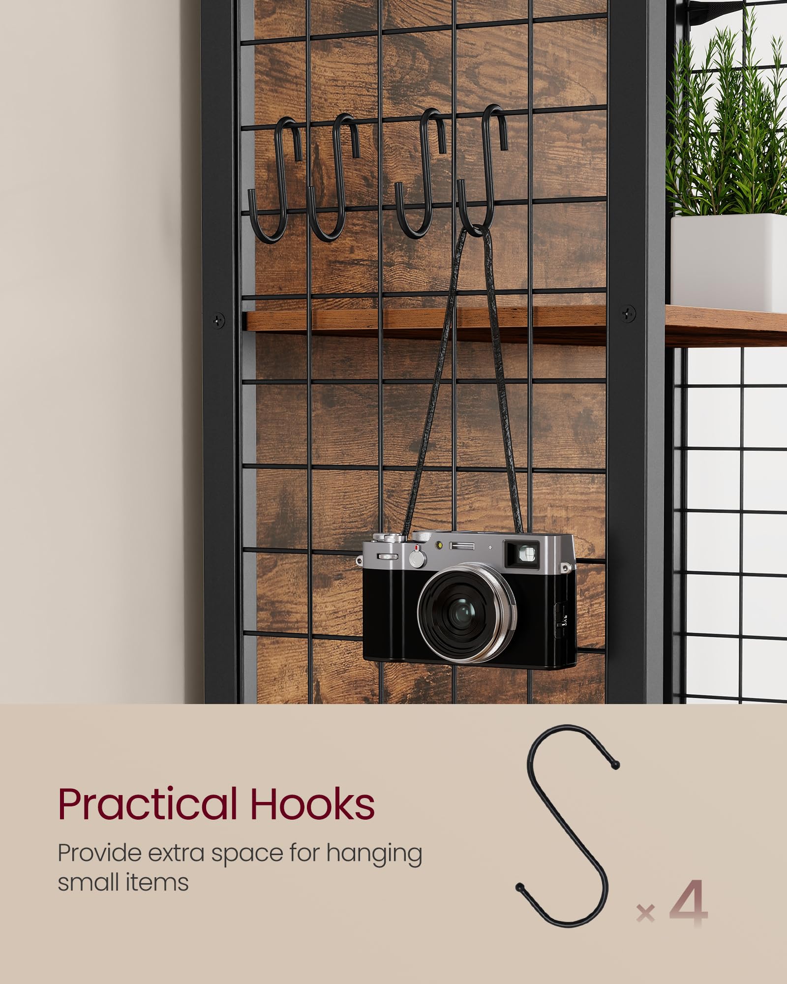 VASAGLE 6-Tier Bookcase with 4 Hooks | Rustic Brown & Ink Black | 30 x 60 x 175.6 cm 5