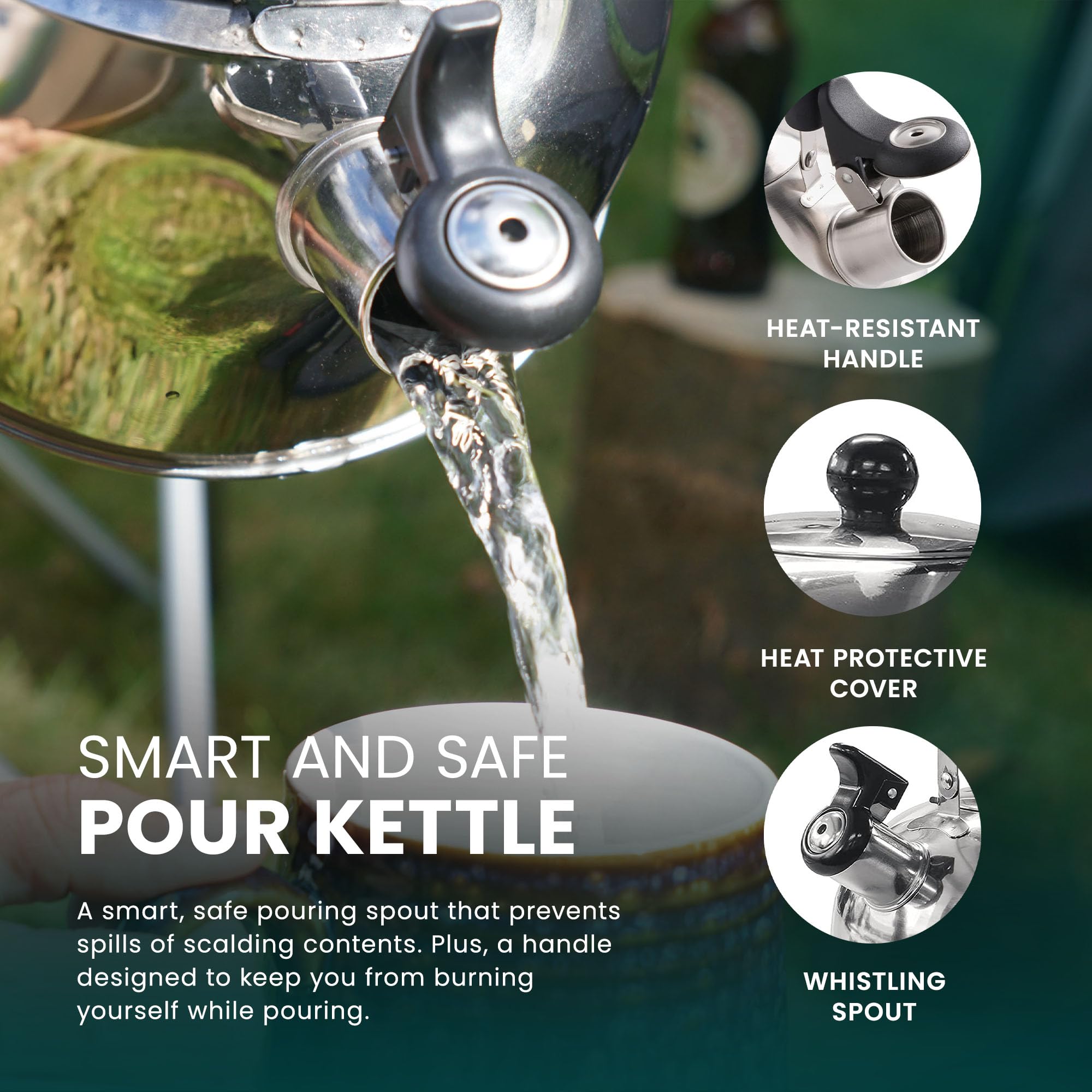 Green Haven 2L Stainless Steel Whistling Stovetop Kettle for Camping and Home Use | Silver 5