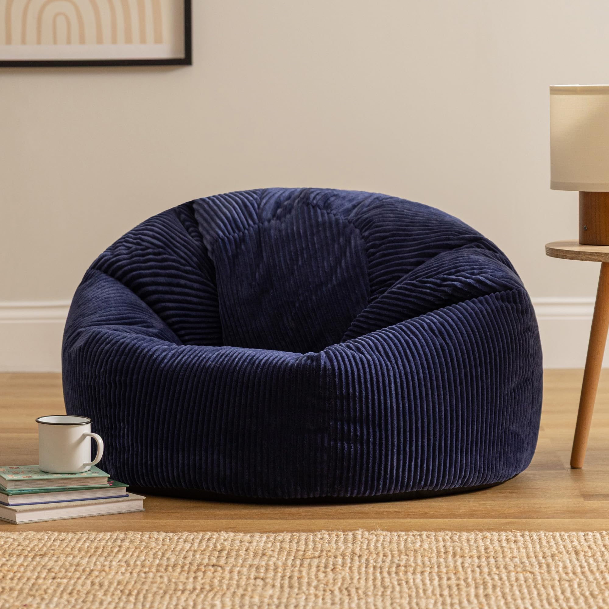 icon Kingston Cord Bean Bag - Large Adult Size, Navy Blue, Pre-Filled | Corduroy 4
