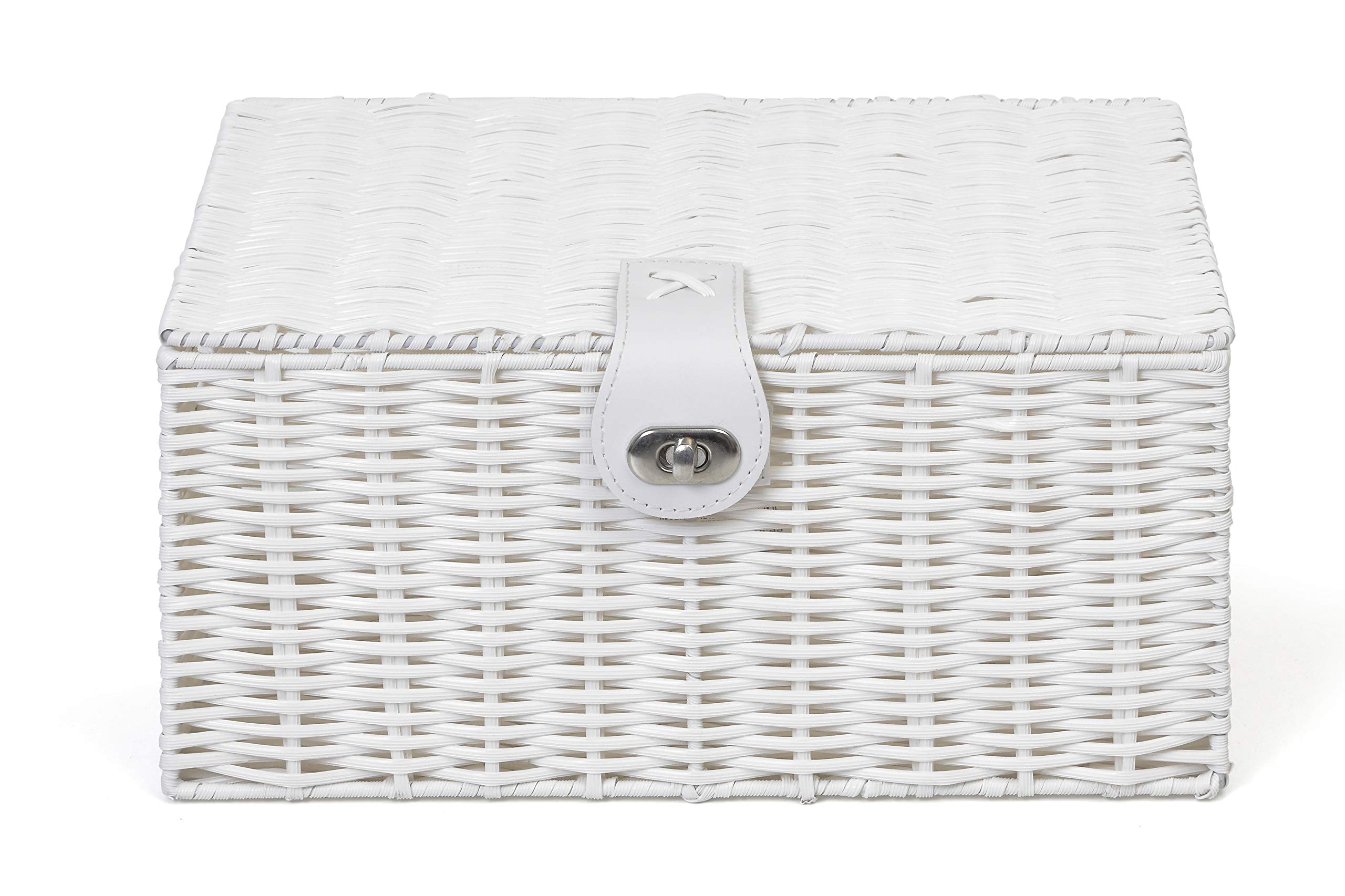 ARPAN Medium Resin Woven Storage Basket with Lid & Lock | White | 33cm W x 24cm D 5