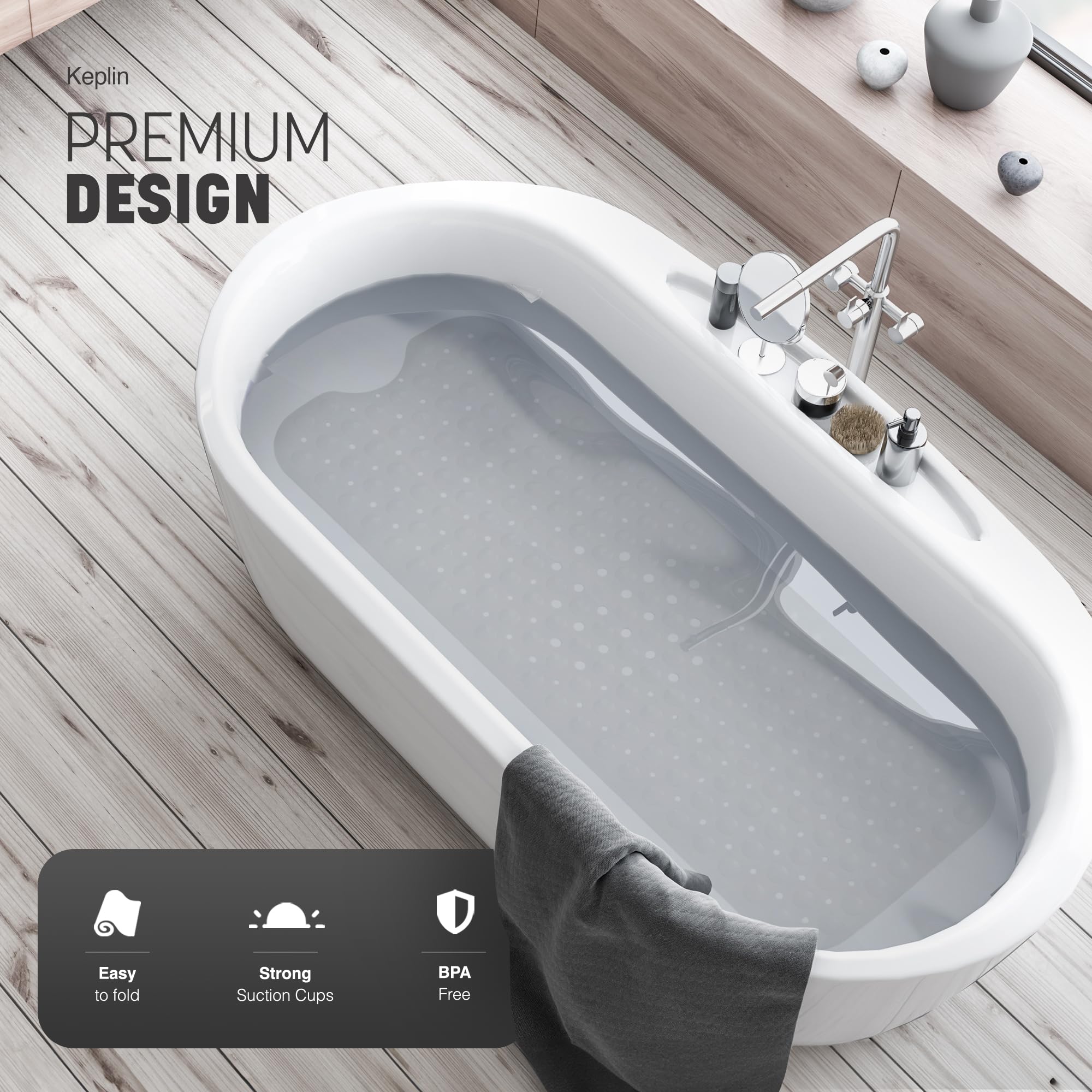 KEPLIN Premium Non-Slip Bathtub Mat - 200 Suction Cups, 100 x 40 cm, White, BPA/Latex Free 3