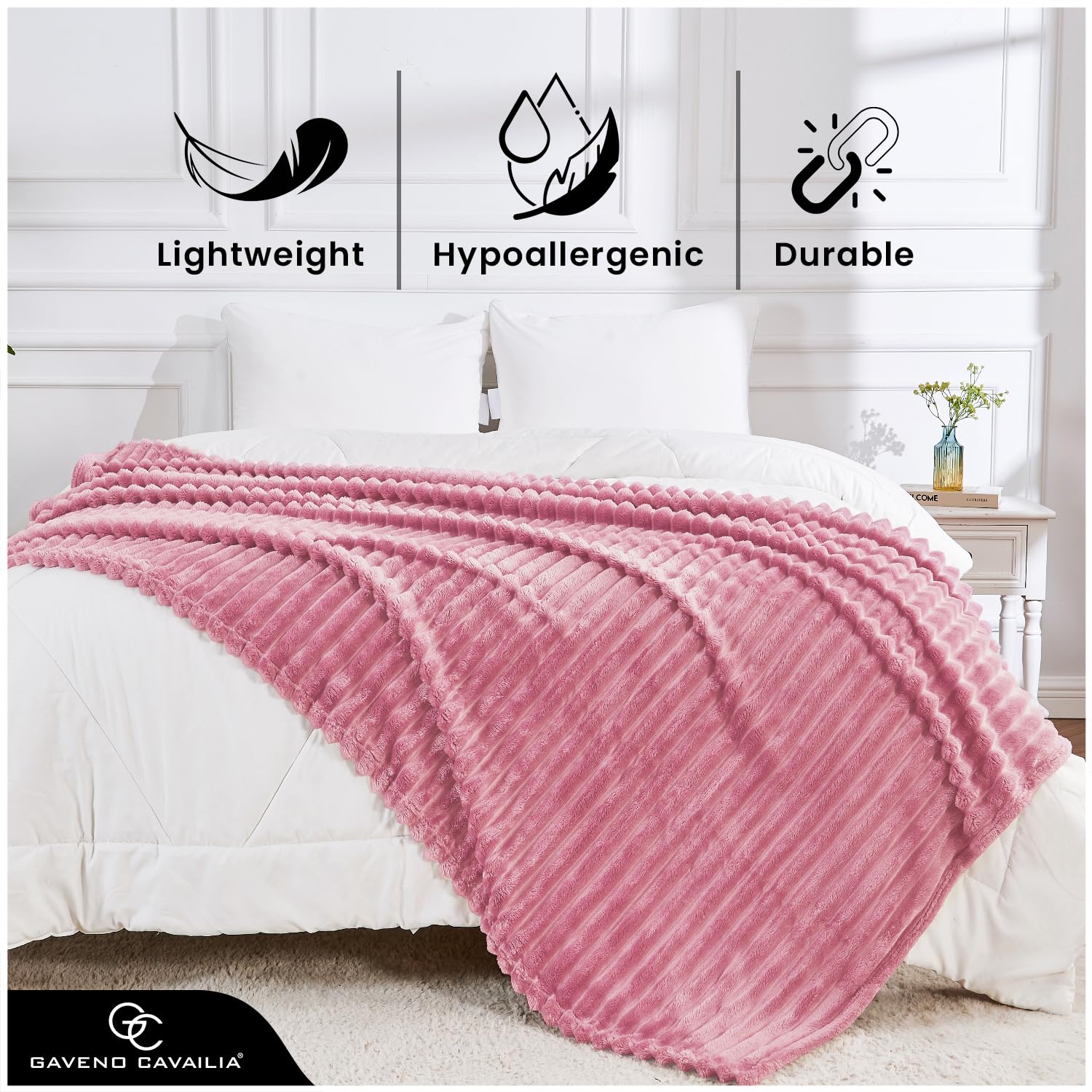 GC GAVENO CAVAILIA Double Fleece Throw Blanket | 150x200 cm | Blush Pink | Polyester 2