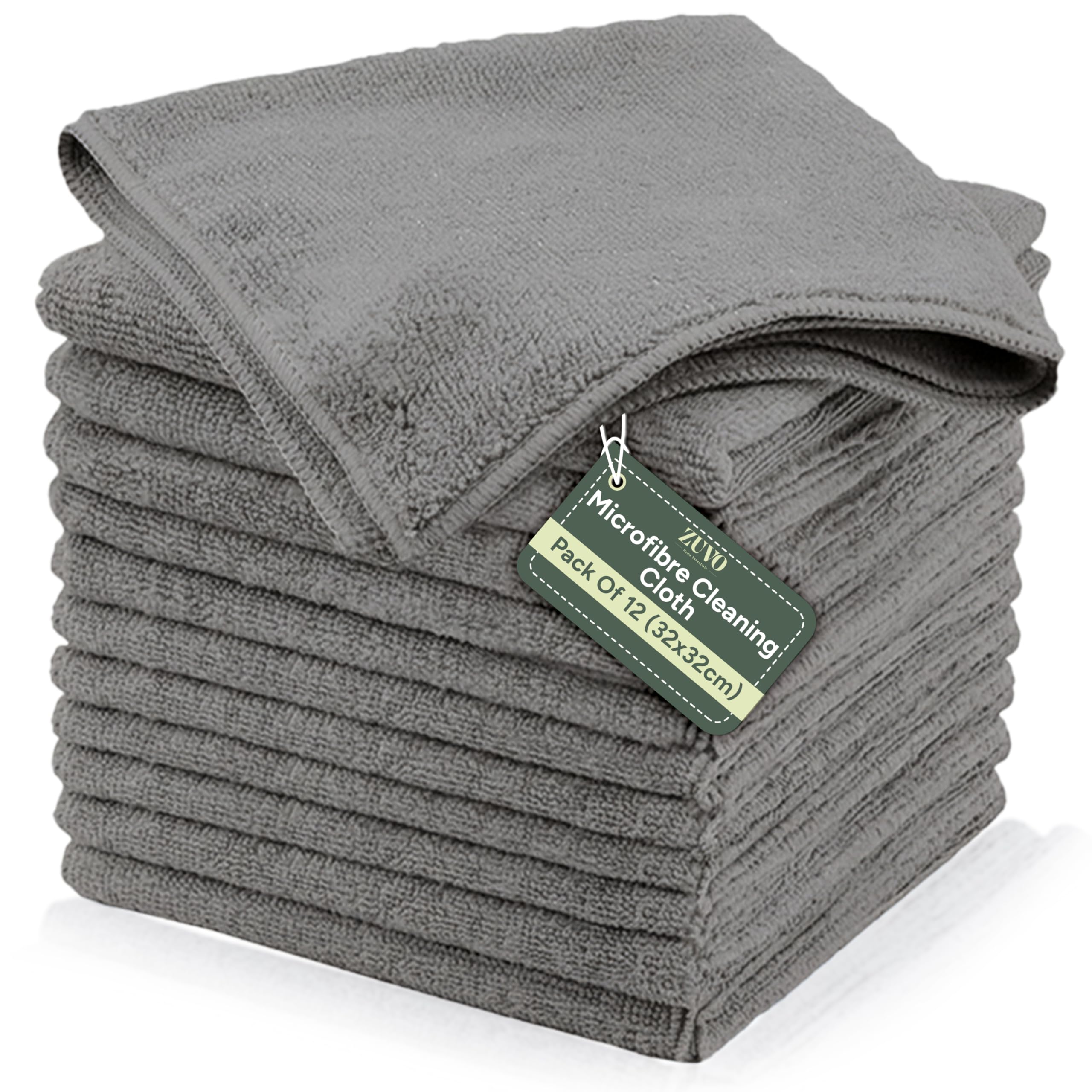 Zuvo Microfiber Cleaning Cloths - Pack of 12 | 32x32 cm | Highly Absorbent & Lint-Free 1
