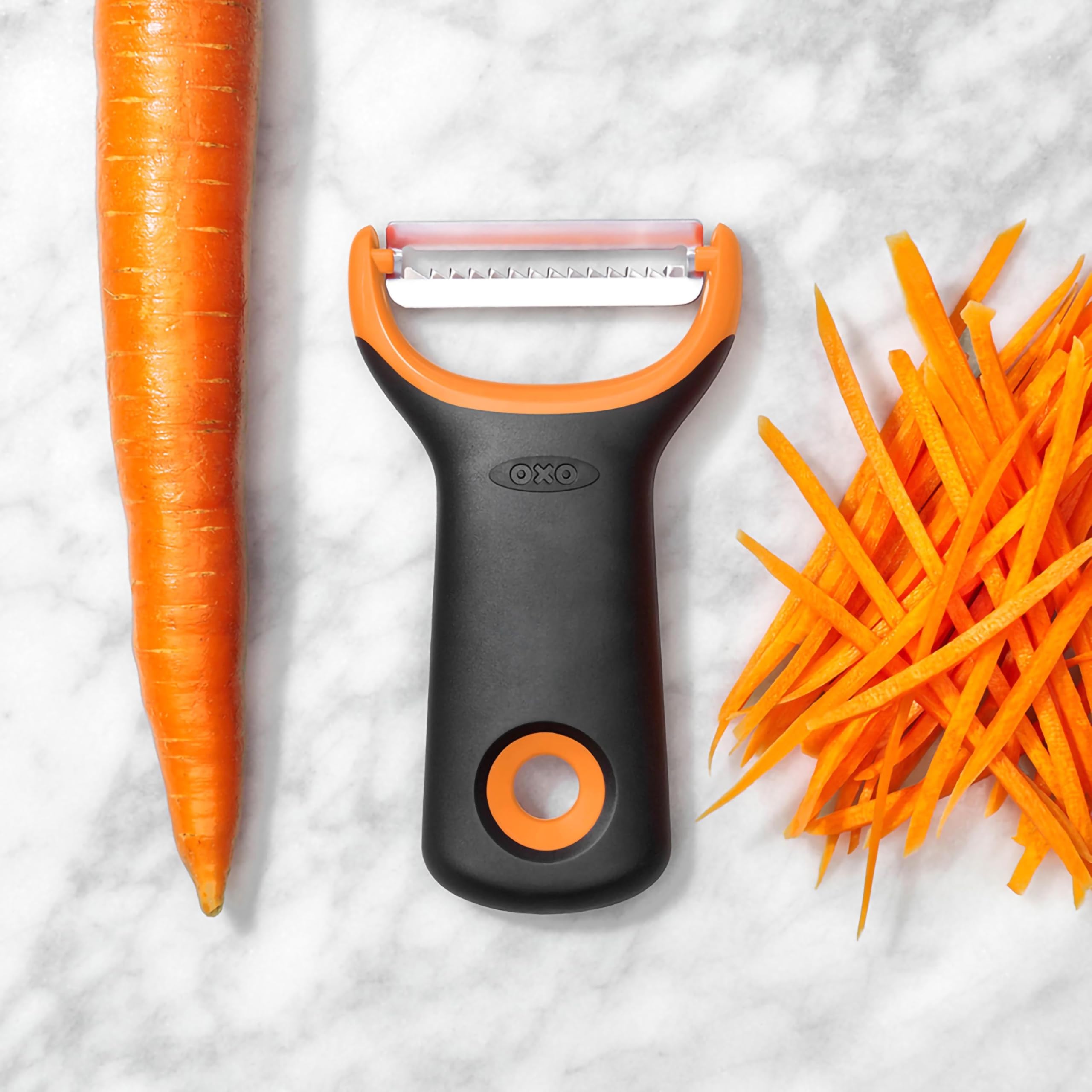 OXO Good Grips Julienne Prep Peeler - Sharp Stainless Steel Blades for Uniform Strips | Orange 6