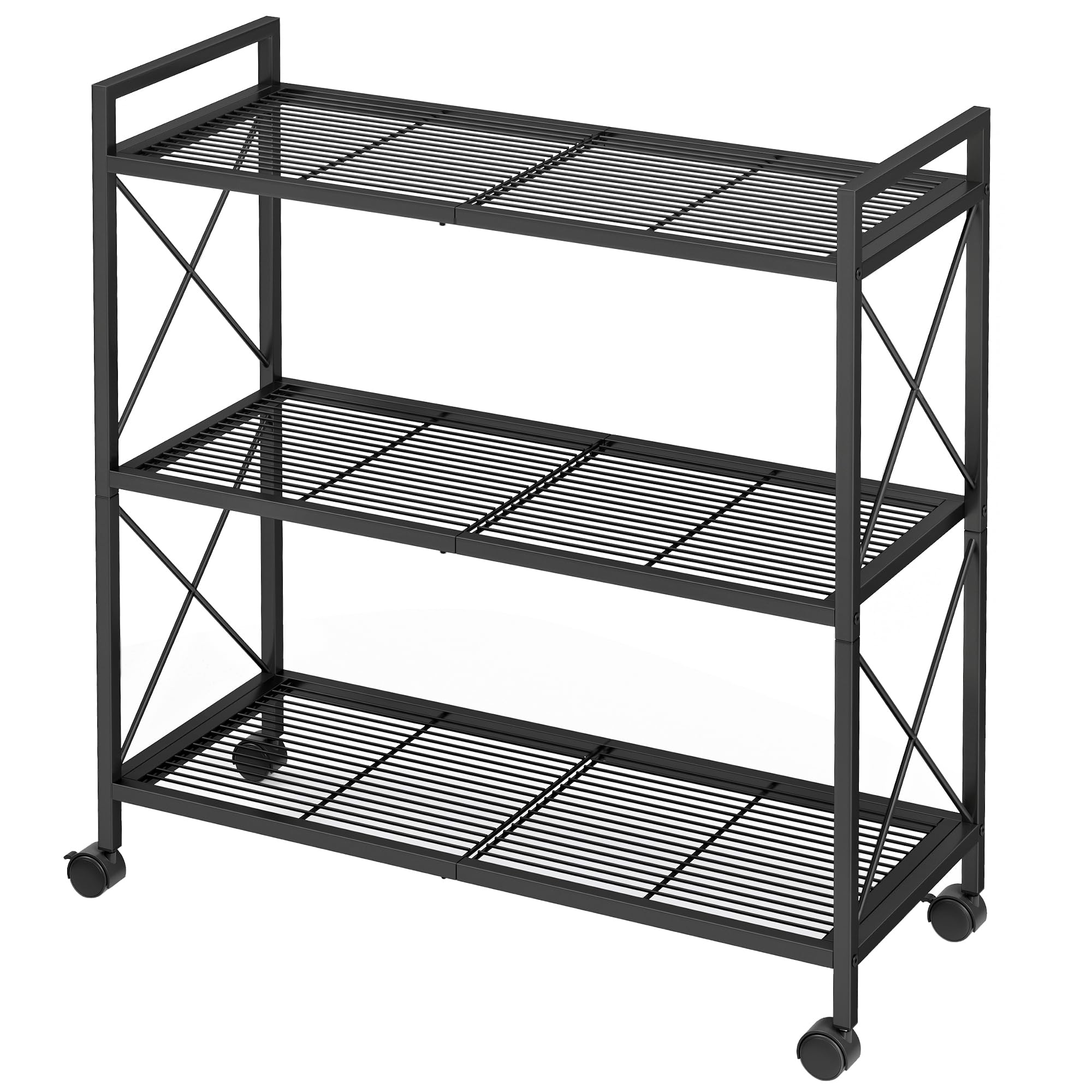 SONGMICS 3-Tier Metal Shelving Unit on Wheels | Heavy Duty | Adjustable Feet | Ink Black