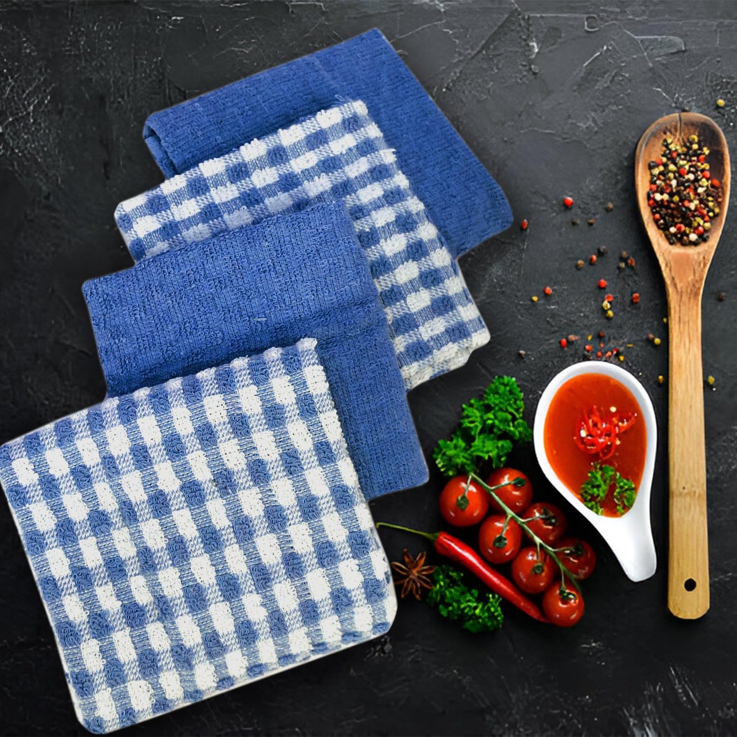 Casabella Pack of 6 Cotton Kitchen Tea Towels - Highly Absorbent & Durable | Blue | 45x65cm 3