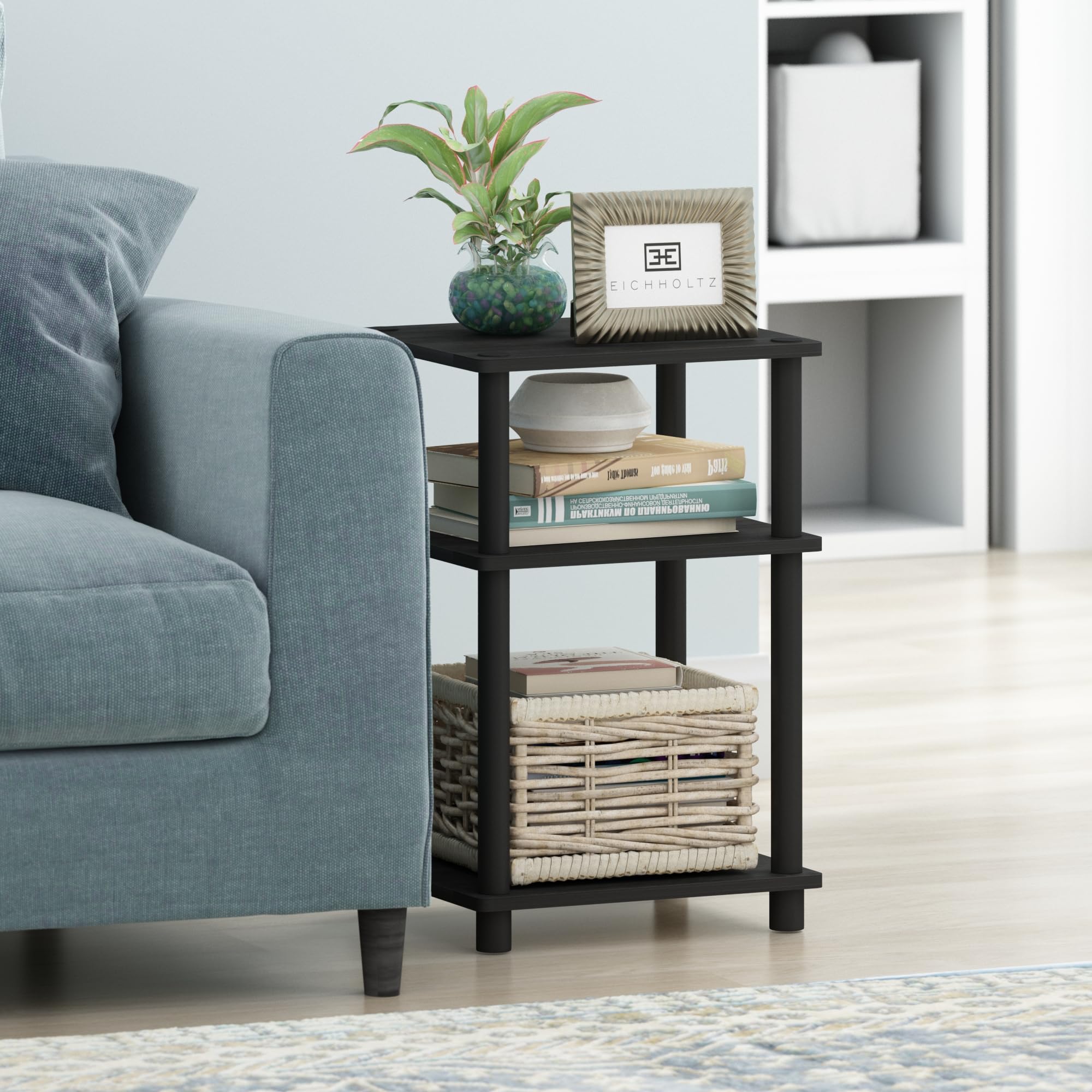 Furinno JUST Side Table - 3-Tier End Table | Americano/Black | 29.2cm W 5
