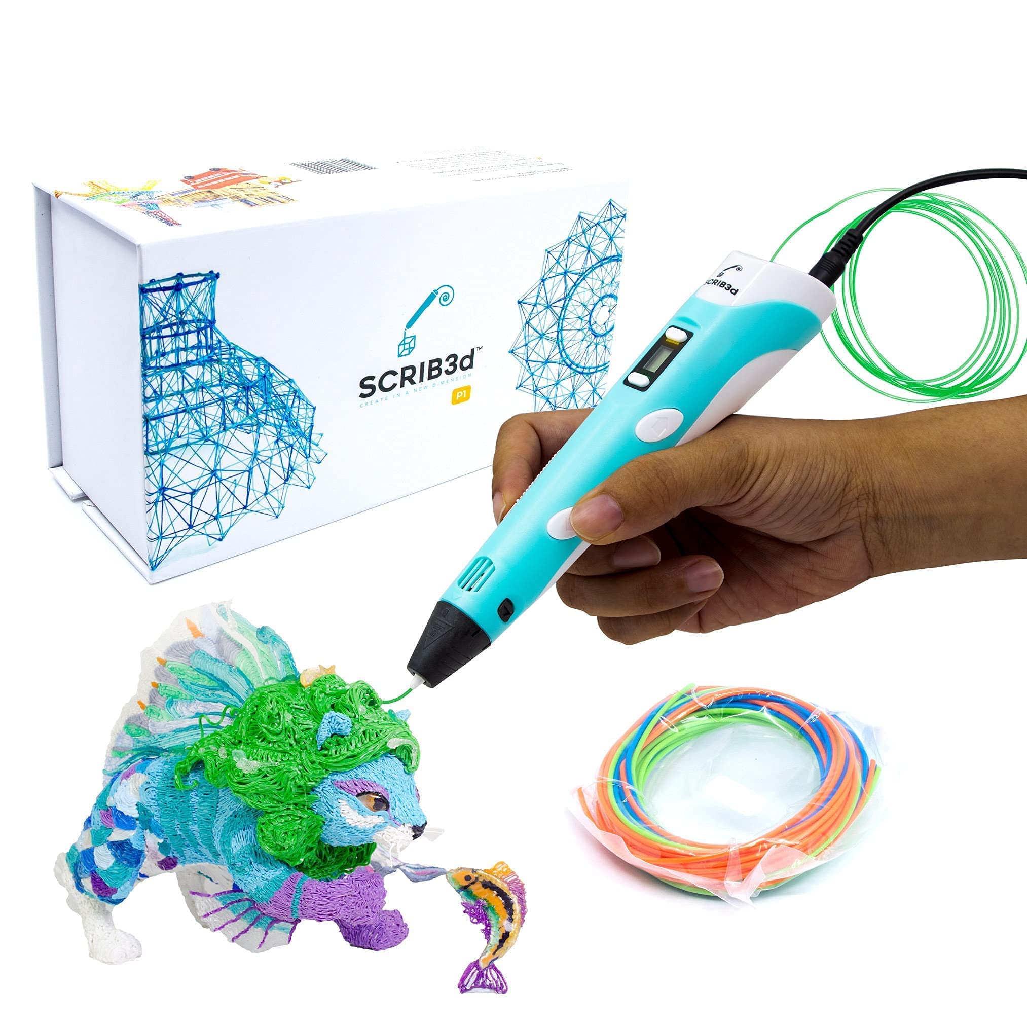 SCRIB3D P1 3D Printing Pen with Display - Includes 3 Starter Colors of PLA Filament 1