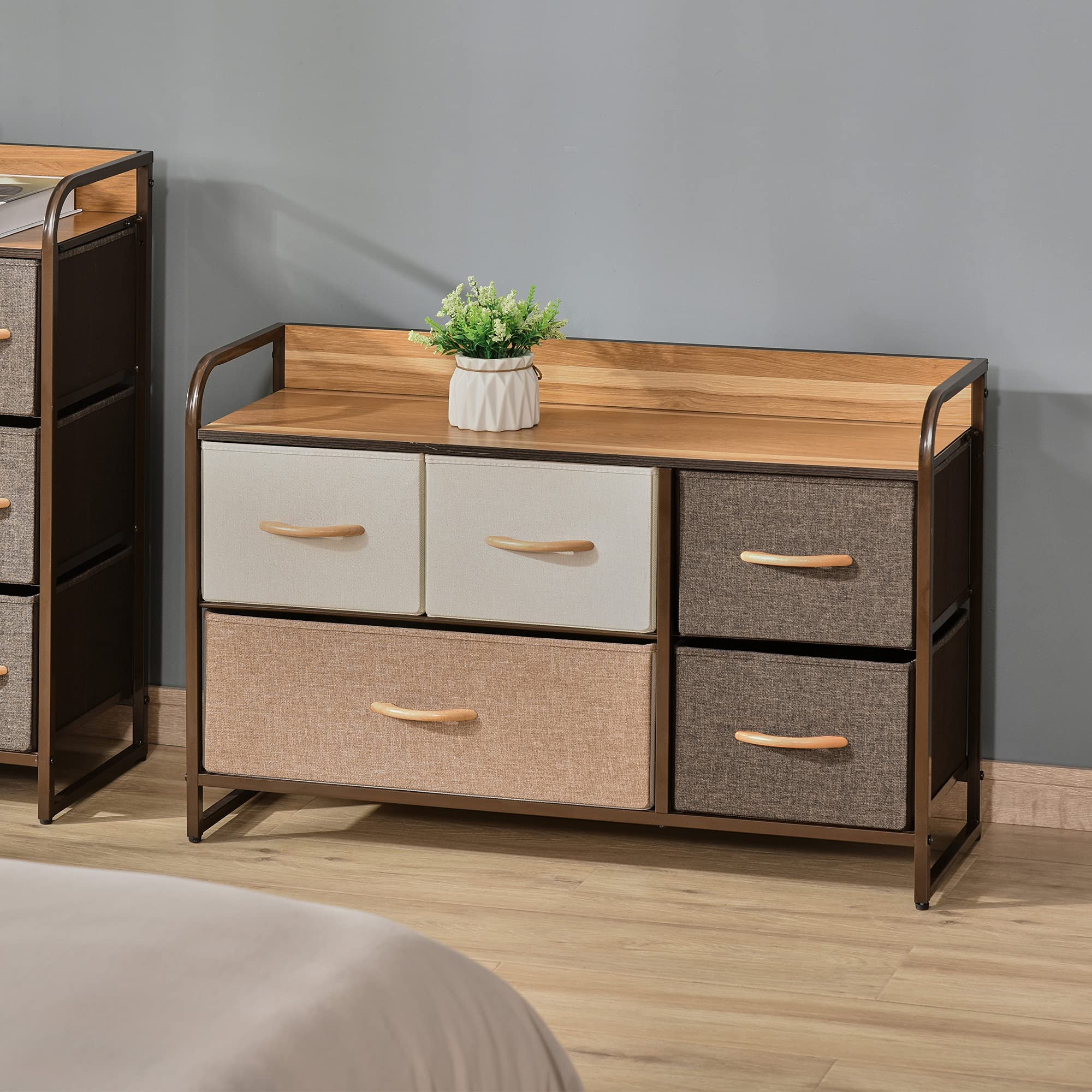 HOMCOM 5-Drawer Fabric Chest of Drawers - Metal Frame | 58H x 87.5W cm | Max Load 38kg
