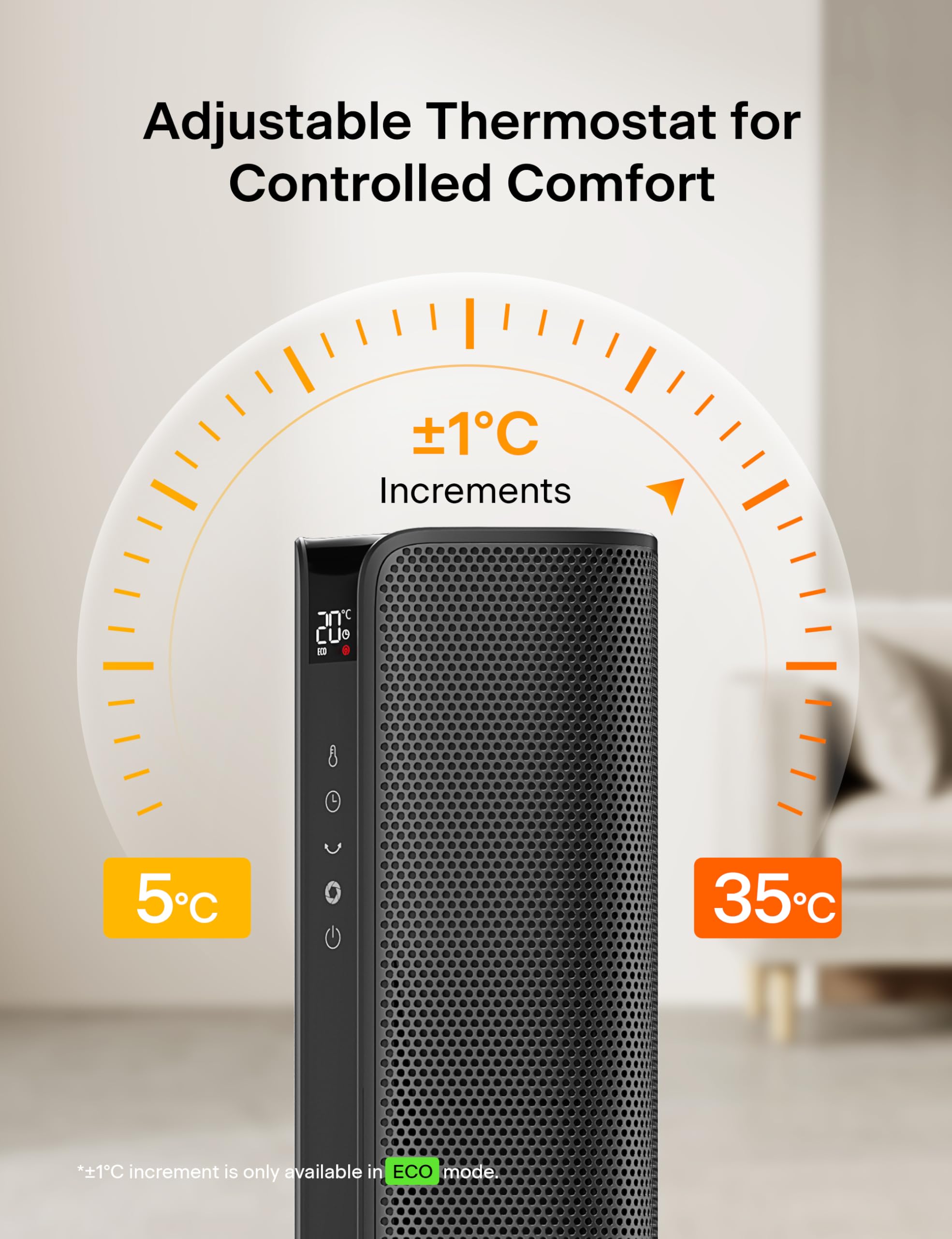 Pelonis Tower Heater Electric Fan 2000W with Remote Control | 75° Oscillation | Grey 6