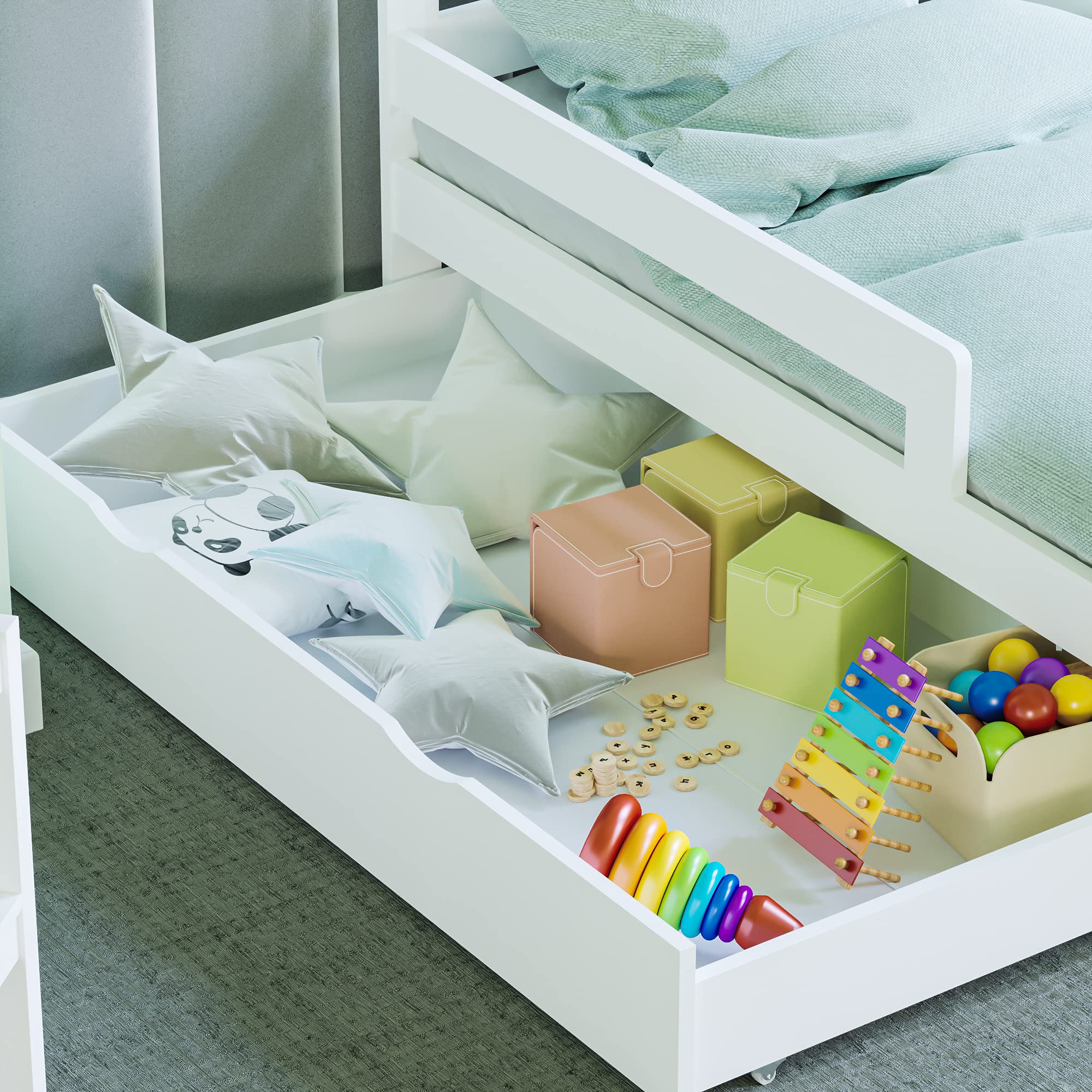 Junior Vida Taurus Wooden Toddler Bed - Solid Pine Wood, White Finish | H 57 x W 75 x L 144 cm 4