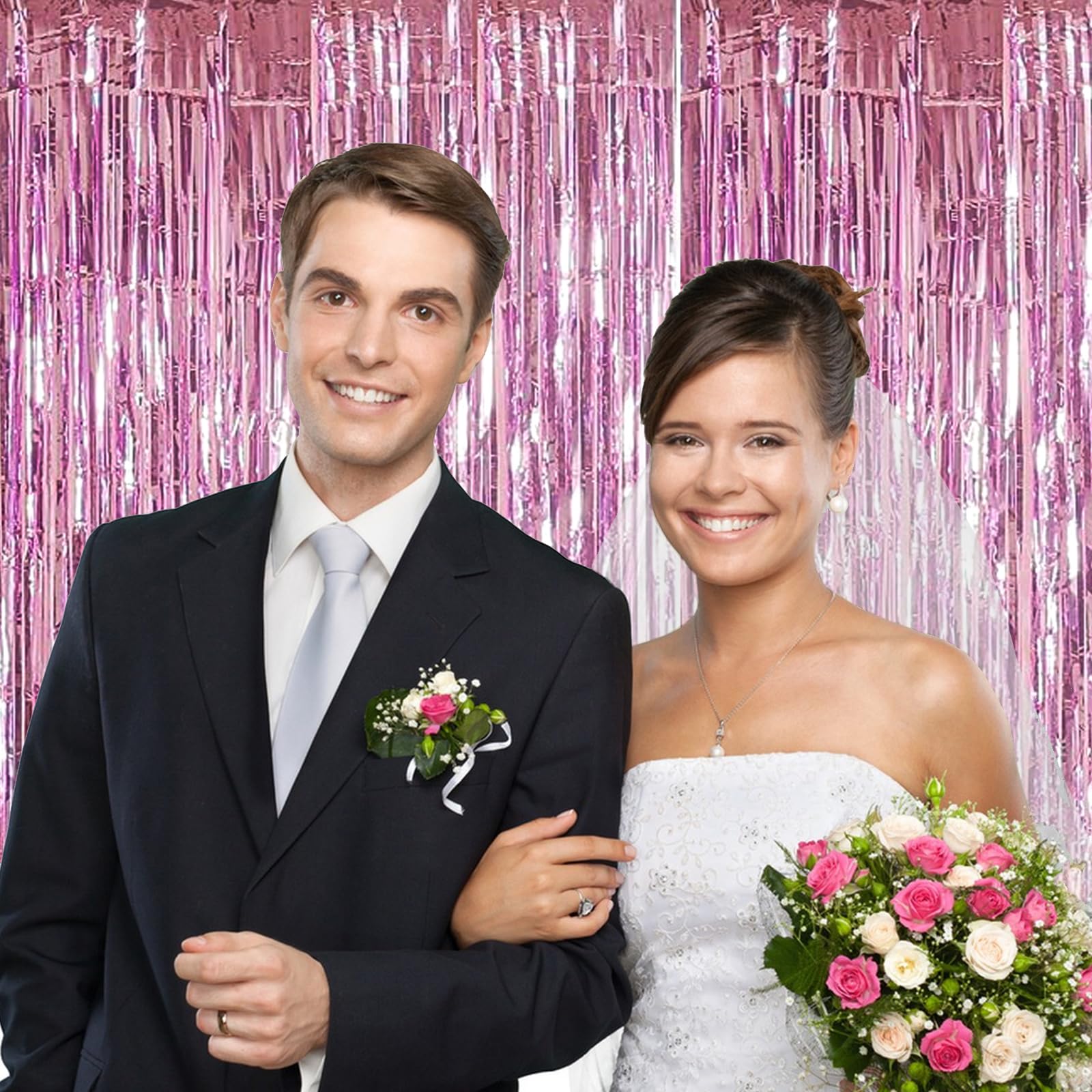 ASelected 6 Pack Pink Tinsel Foil Fringe Curtains - 1x2M Metallic Backdrop for Parties 4