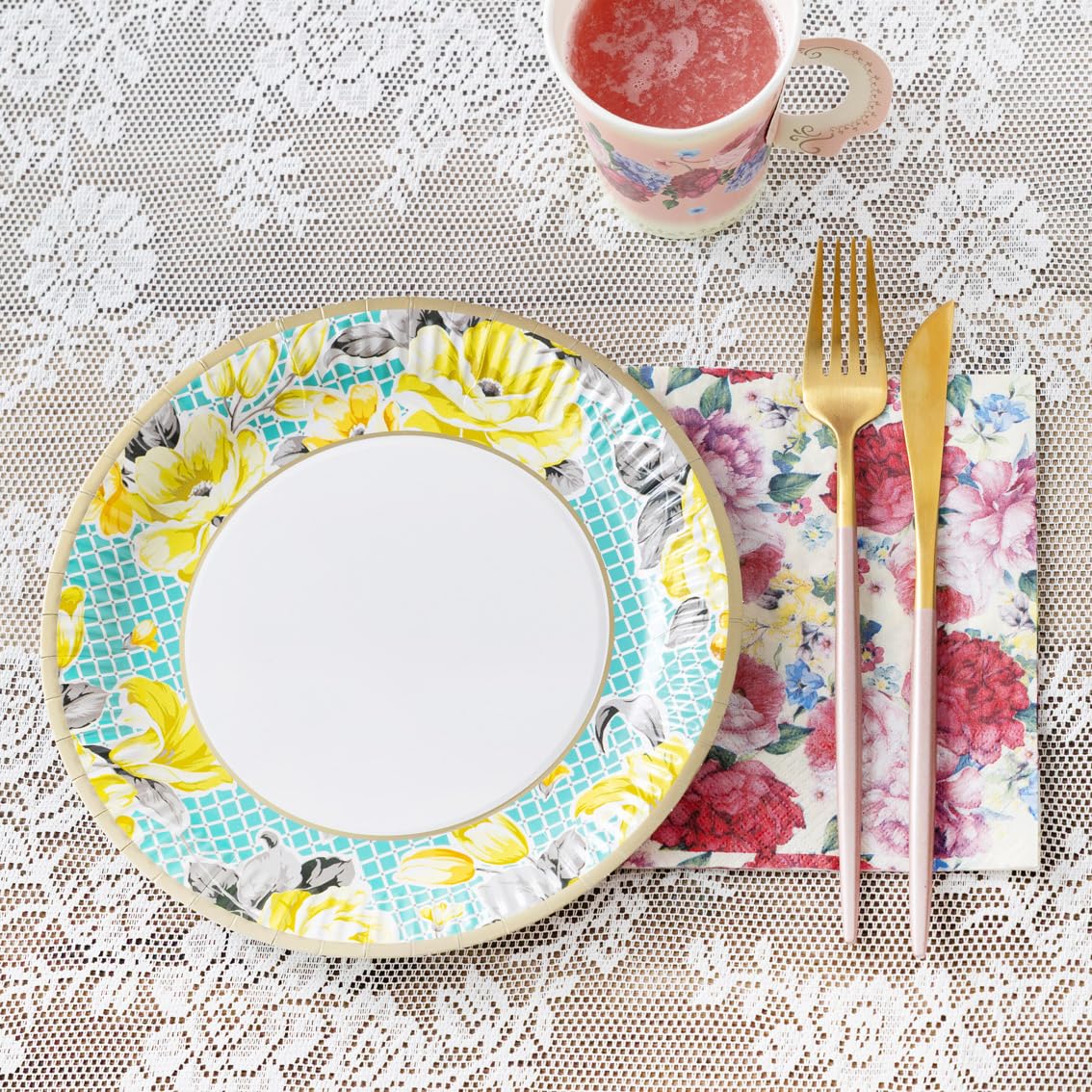 Talking Tables Pack of 24 Vintage Floral Paper Plates - 23cm Disposable Dishes for Parties 8