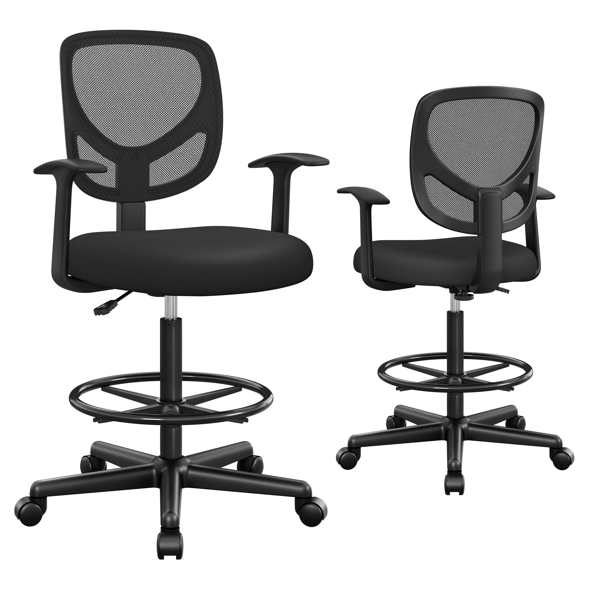 SONGMICS Drafting Stool Chair - Ergonomic Mesh, Height Adjustable Footrest, 360° Swivel | Black