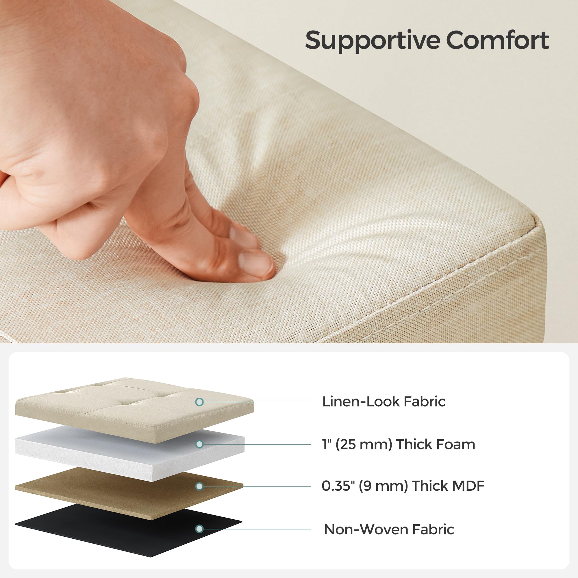 SONGMICS MAZIE Storage Ottoman Bench - 110 cm Folding Foot Rest | 300 kg Capacity | Cream White 8