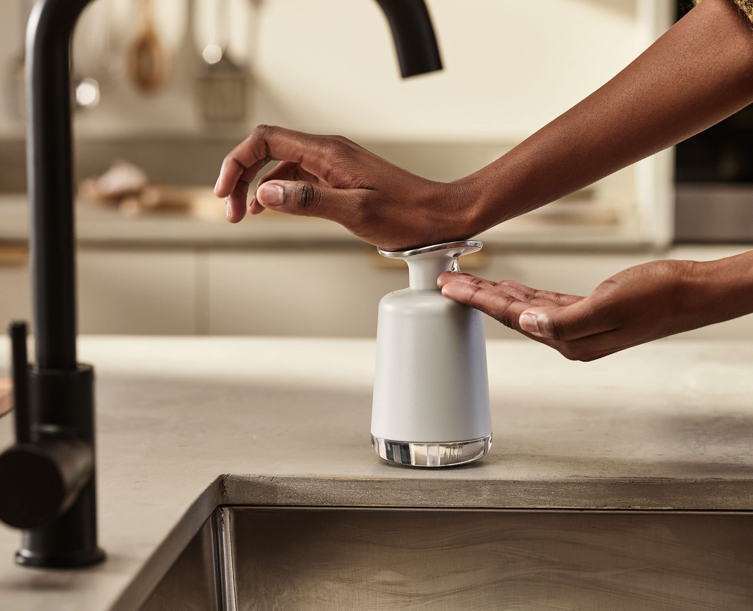 Joseph Joseph Presto Hygienic Soap Pump Dispenser - Refillable | Stone/Sage | Stainless Steel 3