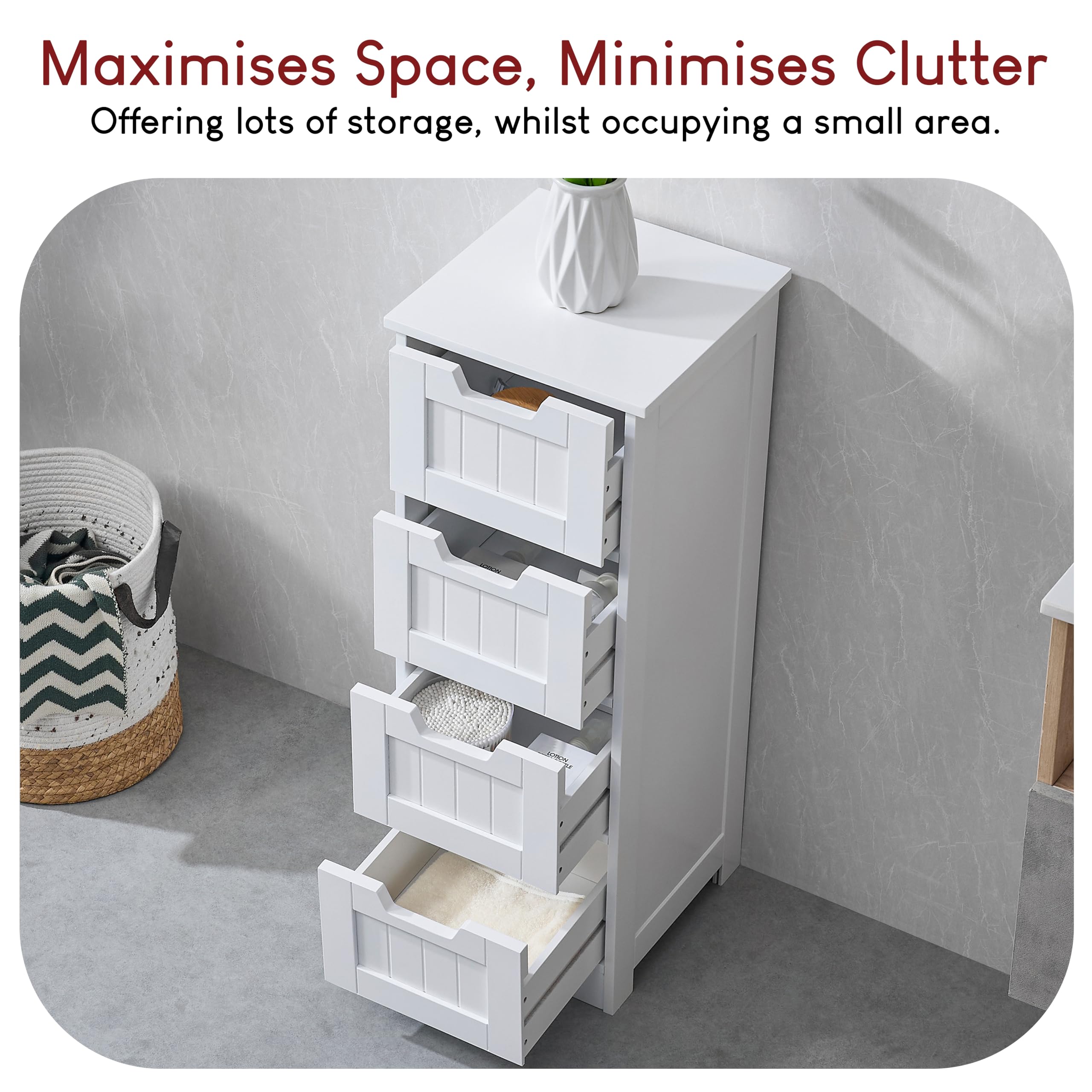 Bath Vida Freestanding Bathroom Floor Cabinet - White MDF | Compact 30x30x81cm | Adjustable Shelf 3